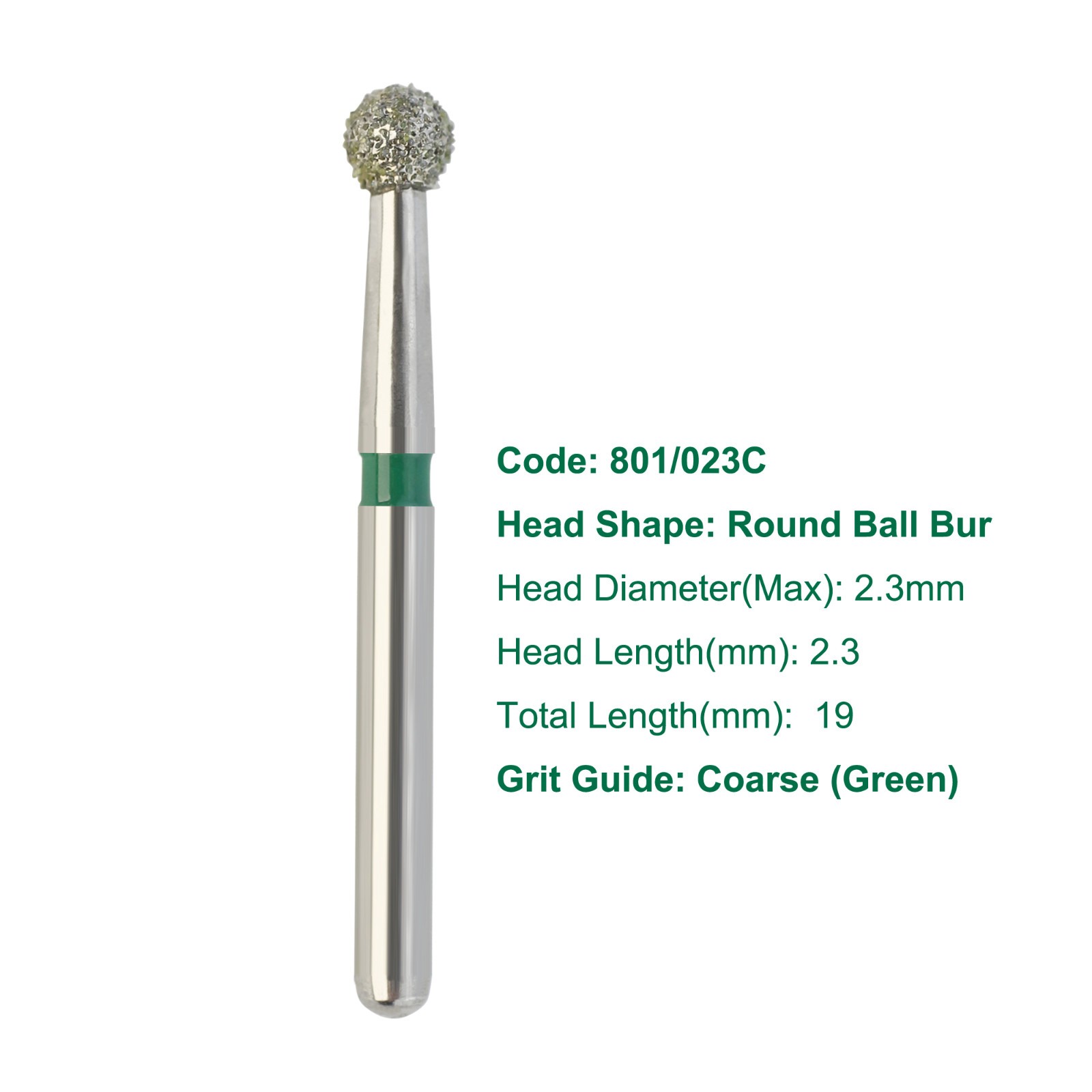 Multi-Use Dental Diamond Bur Round Ball Burs FG 801/023C Coarse Grit High Speed