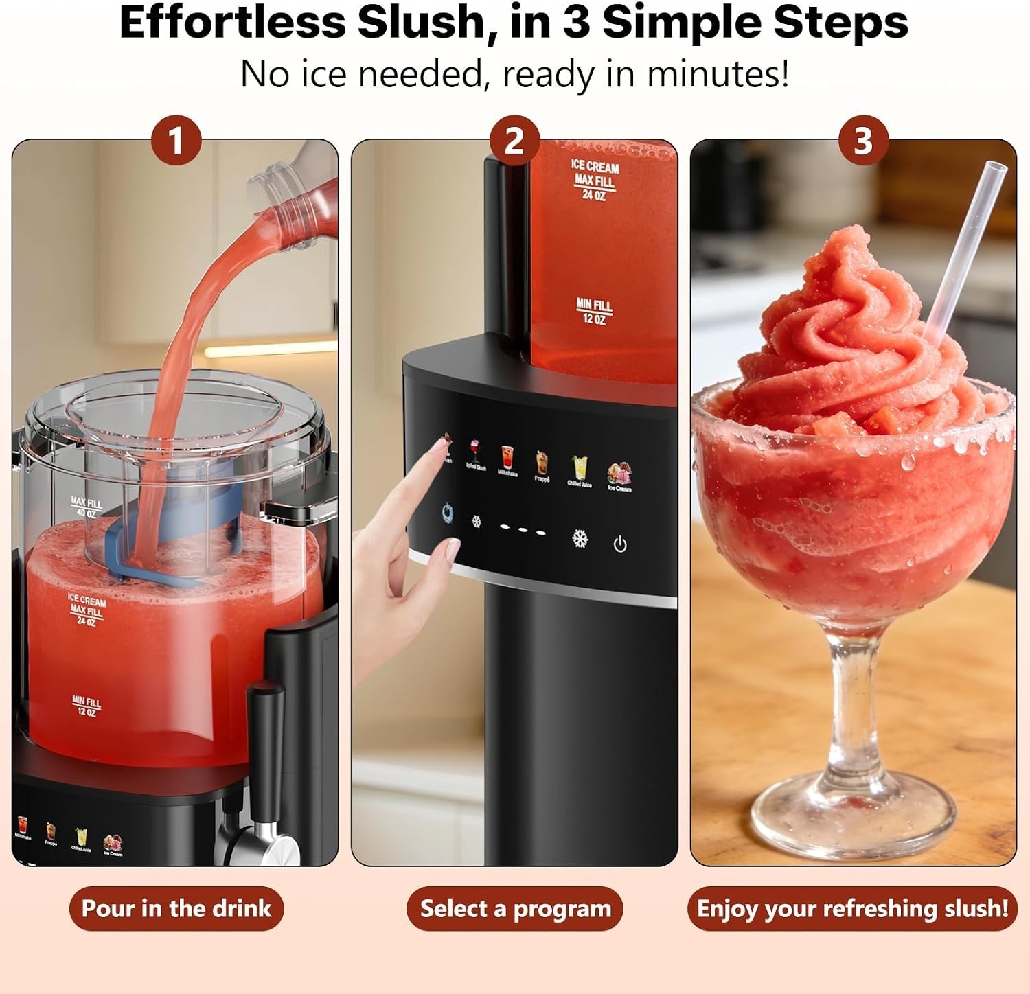 Professional Slush Maker for Home – 15 Min Prep, Self-Cleaning, Recipe Included