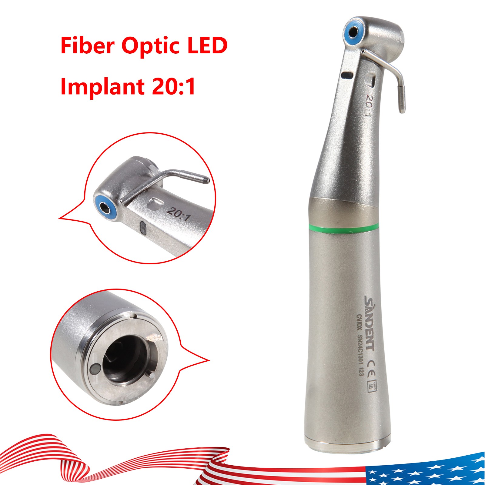 Dental 1:5 LED Fiber Optic Contra Angle Handpiece compatible NSK Ti-MAX X95L