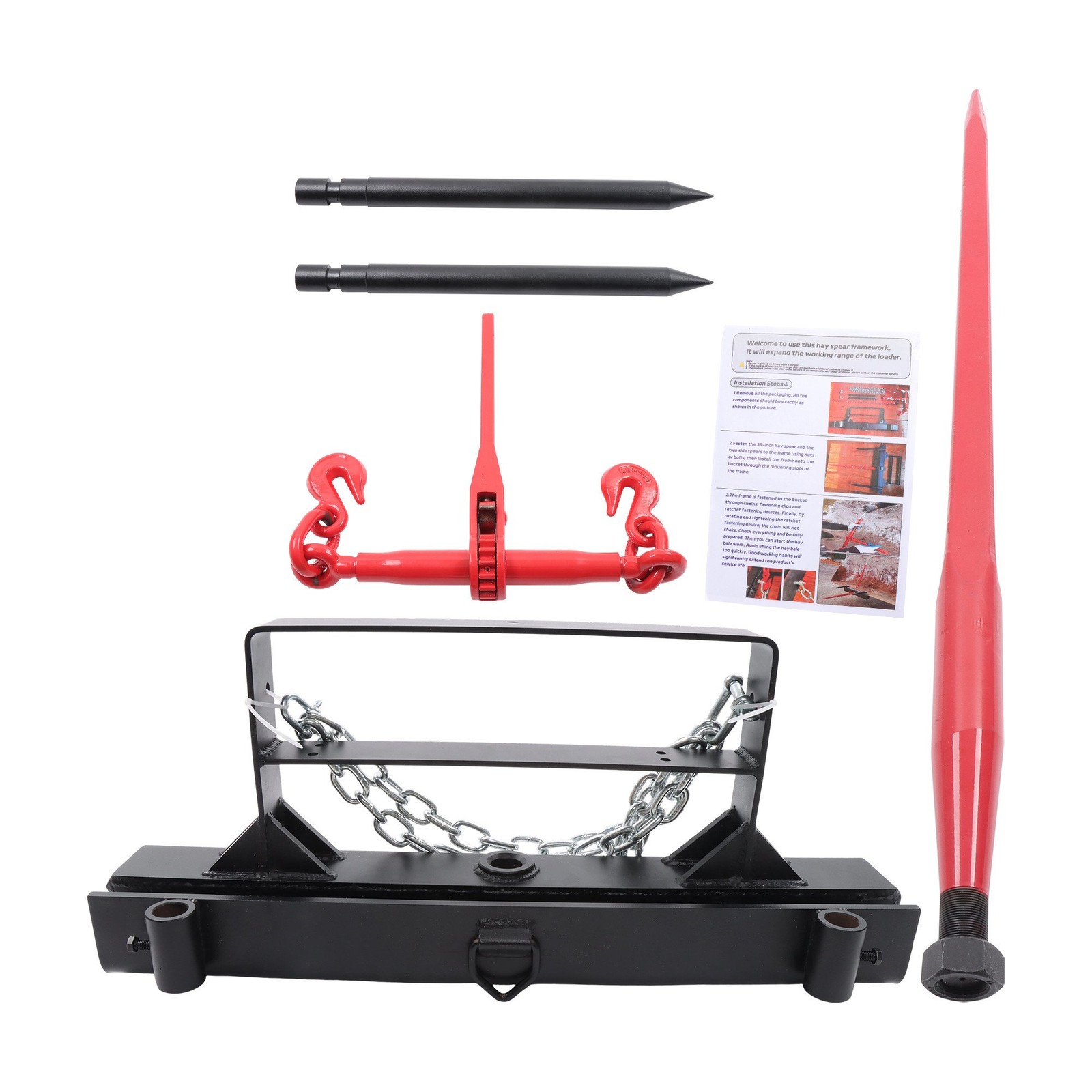 For Skid Steer Loader Tractor 39 Inch Hay Spear 1600lbs Capacity Bale Spear Fork