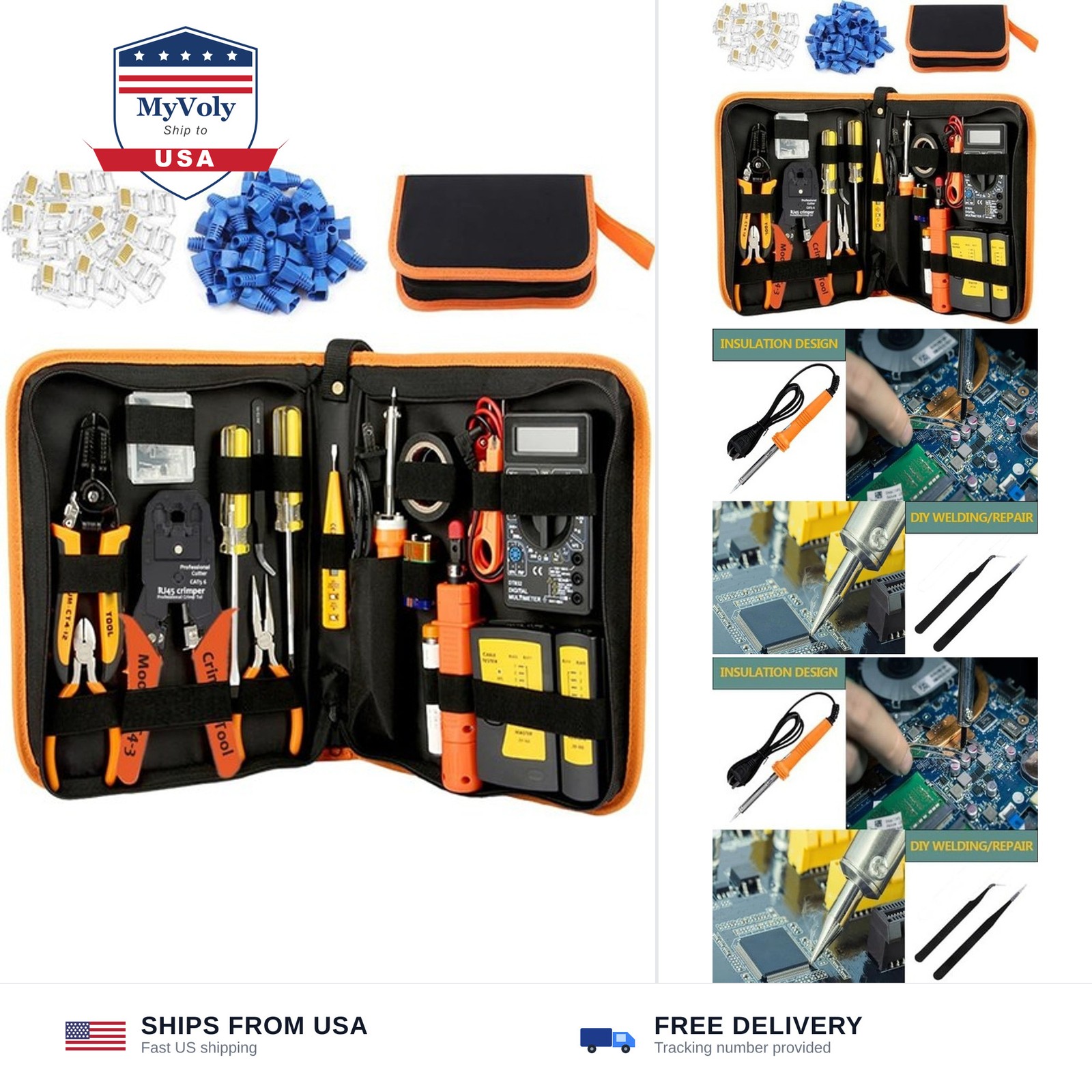 LEATBUY Network Crimp Tool Kit for RJ45/RJ11/RJ12/CAT5/CAT6/Cat5e/8P, Profess…