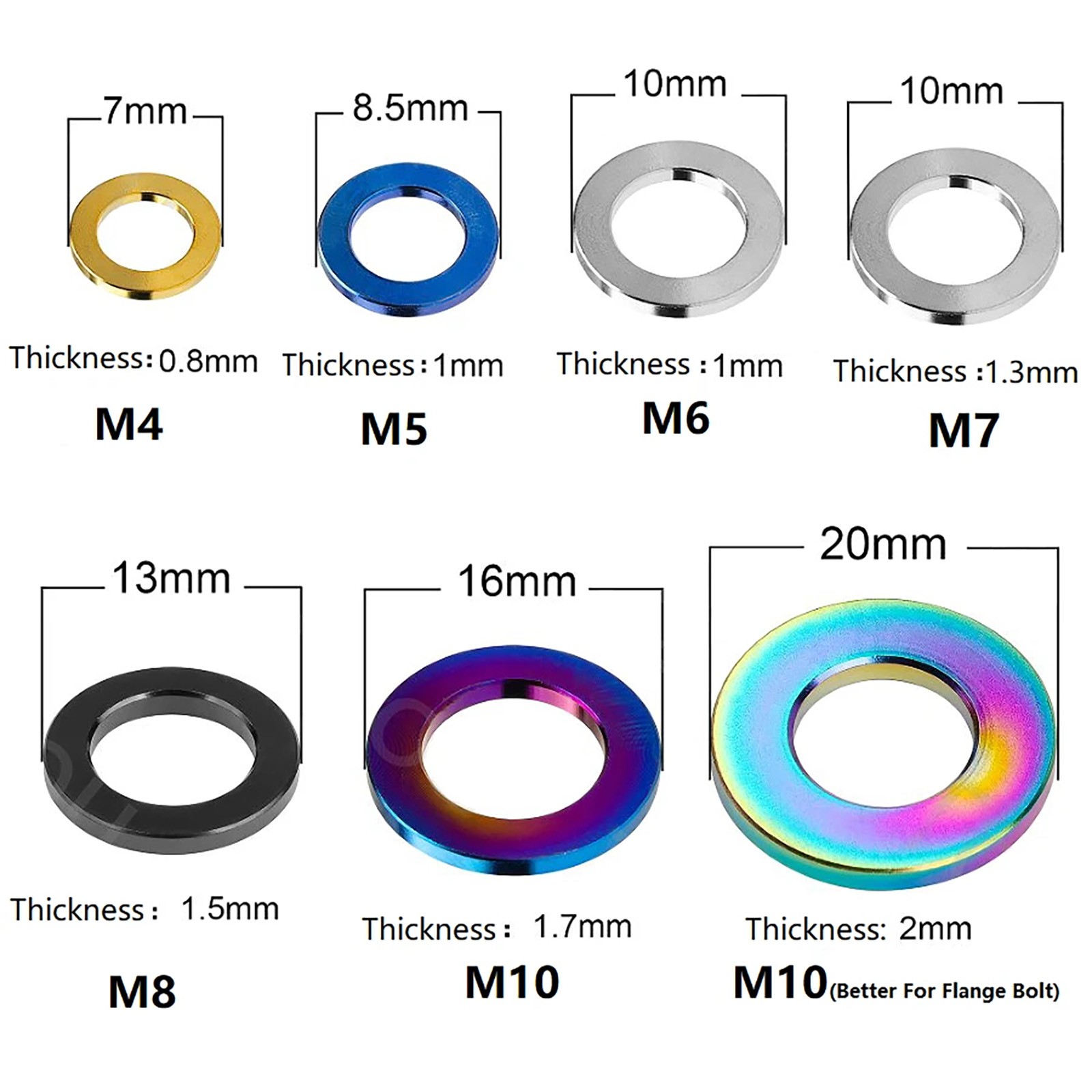 Titanium Flat Washers Spacers Gasket M4 M5 M6 M7 M8 M10 Motorsport Ti Alloy