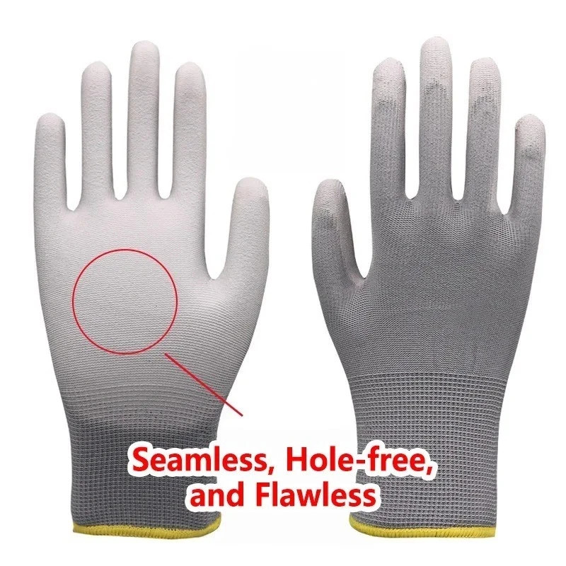 WOLF Ultra-Thin Black Work Gloves Polyurethane Palm Coated Nylon Shell 12 Pairs