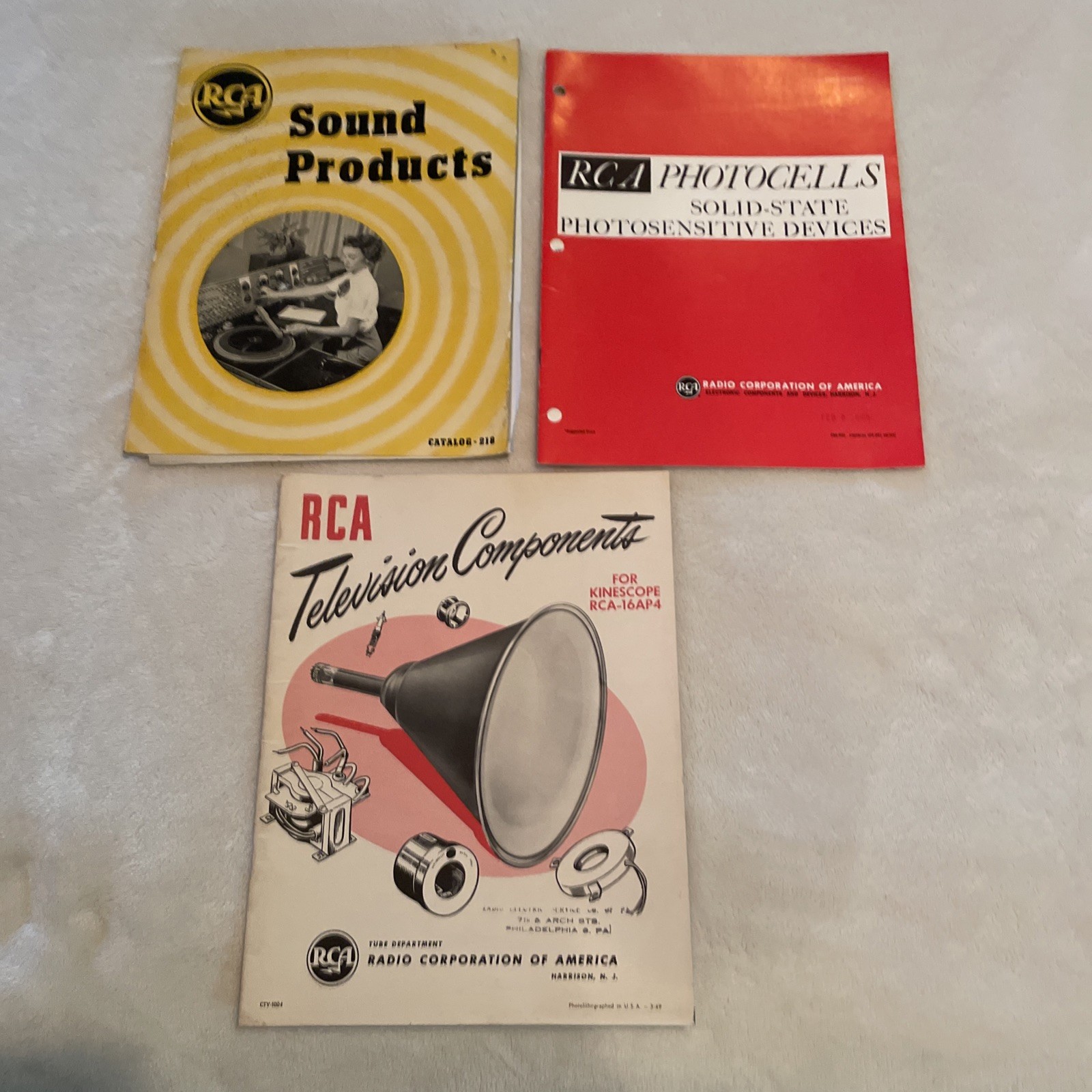 Lot 3 RCA C1940’s Manuals, Sound Products, Tv Components, Photo Cells