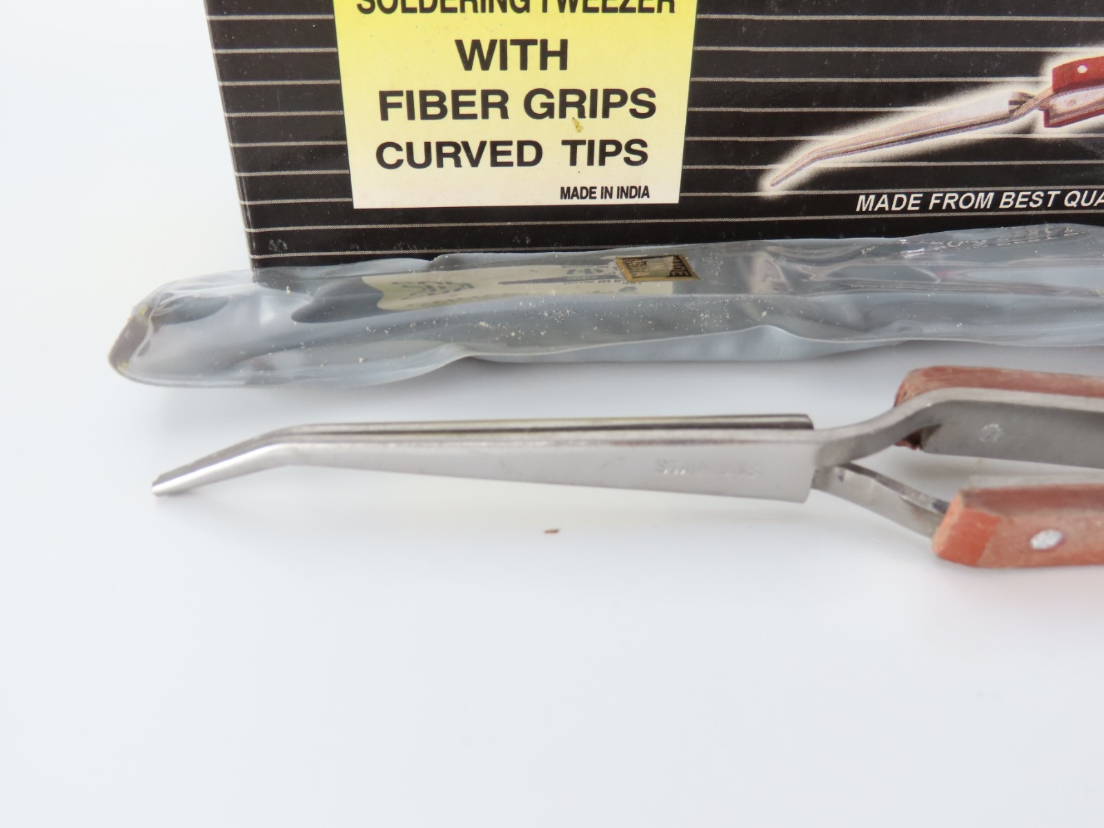 New Stainless Steel Soldering Tweezers Fiber Grip Curved Tips Pouch Pack 12 Pack