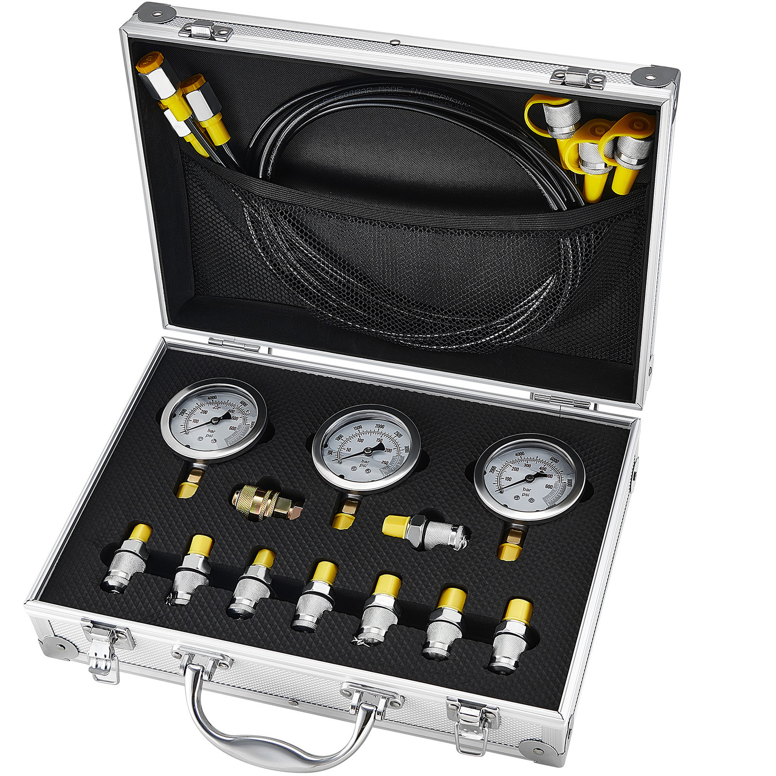 Hydraulic Pressure Test Kit 3 Gauges 9 Test Couplings 3 Test Hoses Case