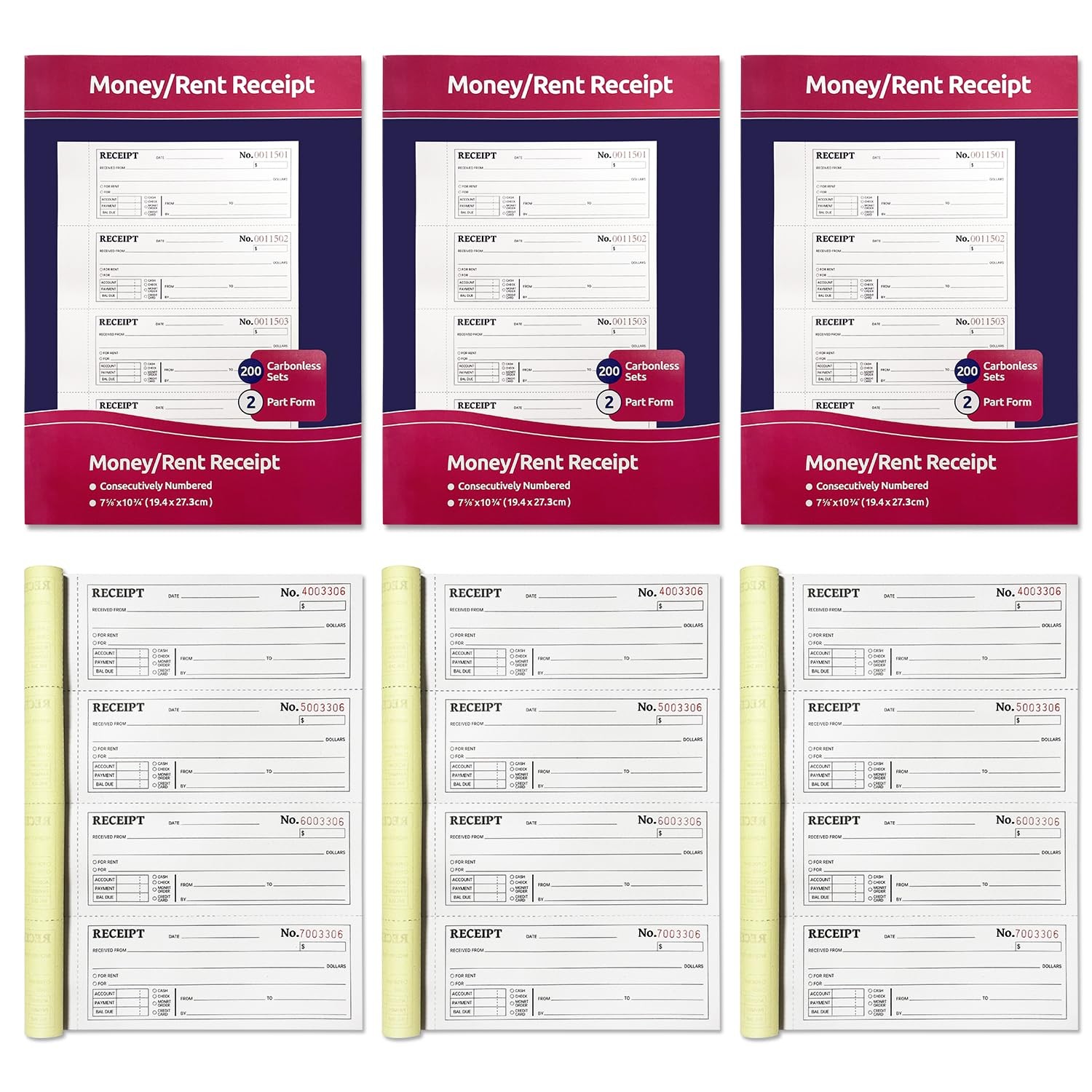 6-Pack Large Cash & Rent Receipt Books, Better Office Products, 2-Part Carbon…