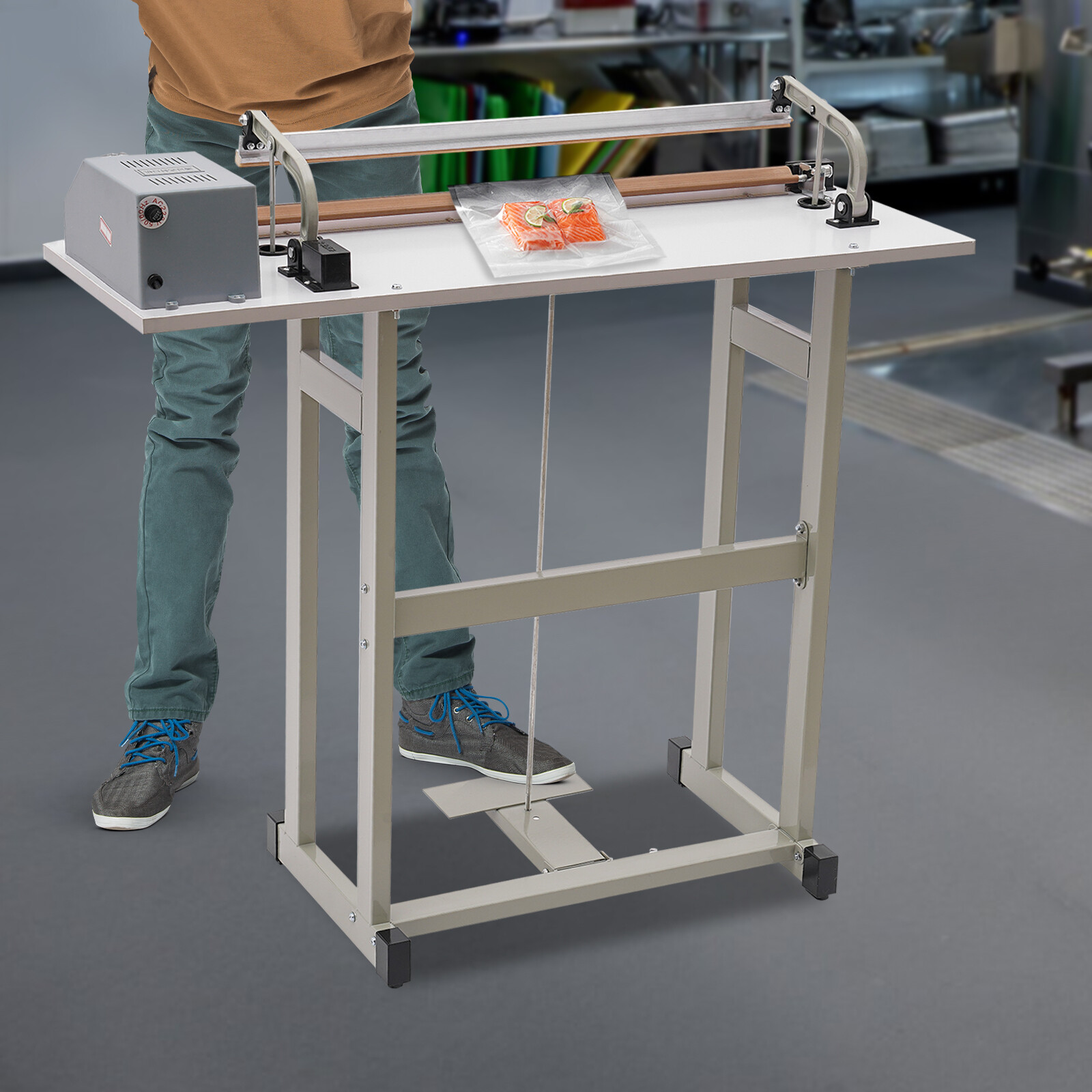 22.83″ Foot Pedal Impulse Sealer Heat Seal Plastic Bag Sealing Machine w/ Cutter