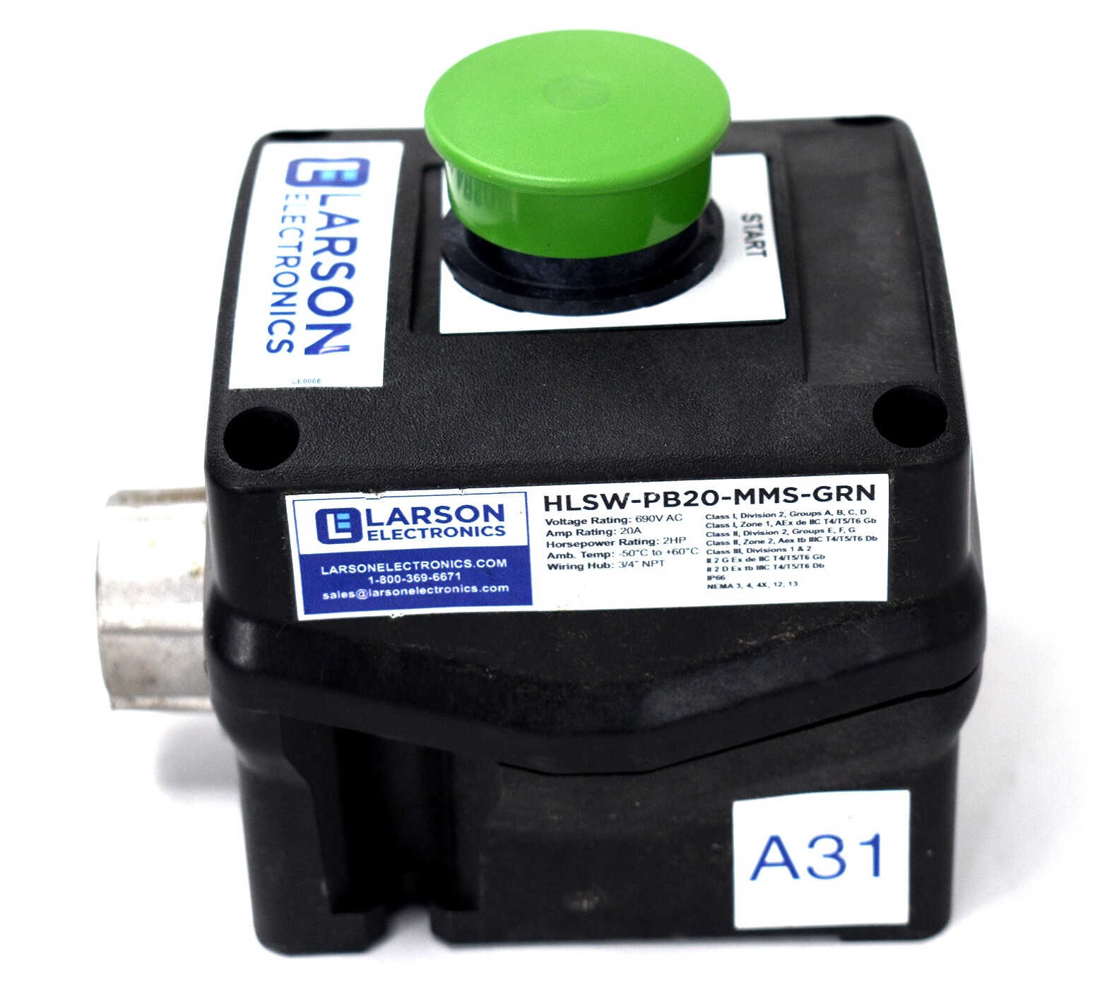 Larson Electronics HLSW-PB20-MMS-GRN Non-Metallic Explosion Proof Switch New