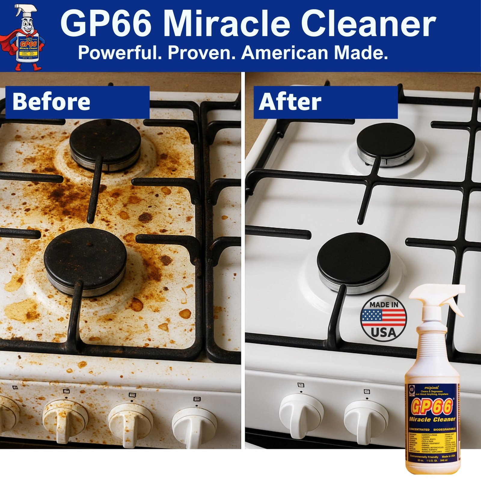 GP66 Green Miracle Cleaner Super Size 32oz – Powerful All-Purpose Made in USA