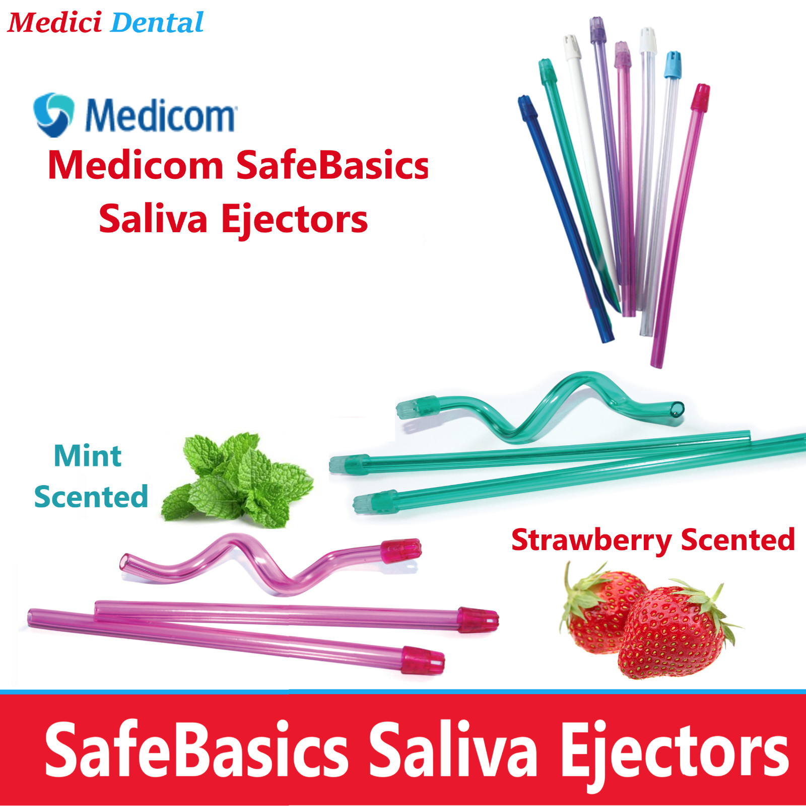 Safebasics Clear Green Tube and Tip Plastic Saliva Ejector Mint Scented 105/Bag