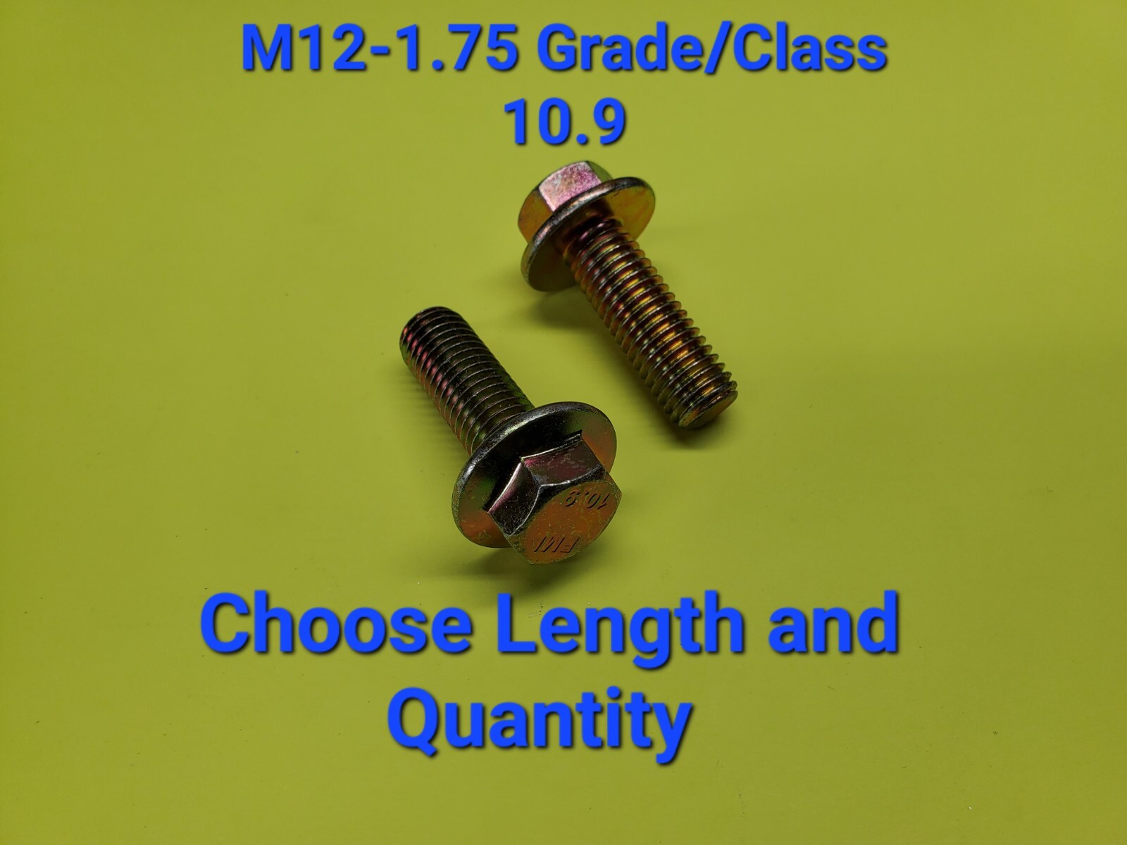 M12-1.75 x (CHOOSE LENGTH & QUANTITY) Grade 10.9 Metric Flange Bolts Yellow Zinc