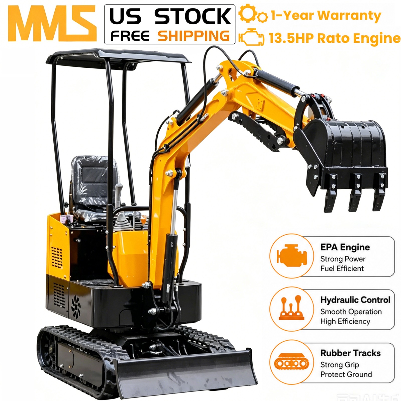 🔥NJ/CA/TX/GA Mini Excavator 1 Ton Digger 13.5hp Gas Tracked Crawler EPA Engine