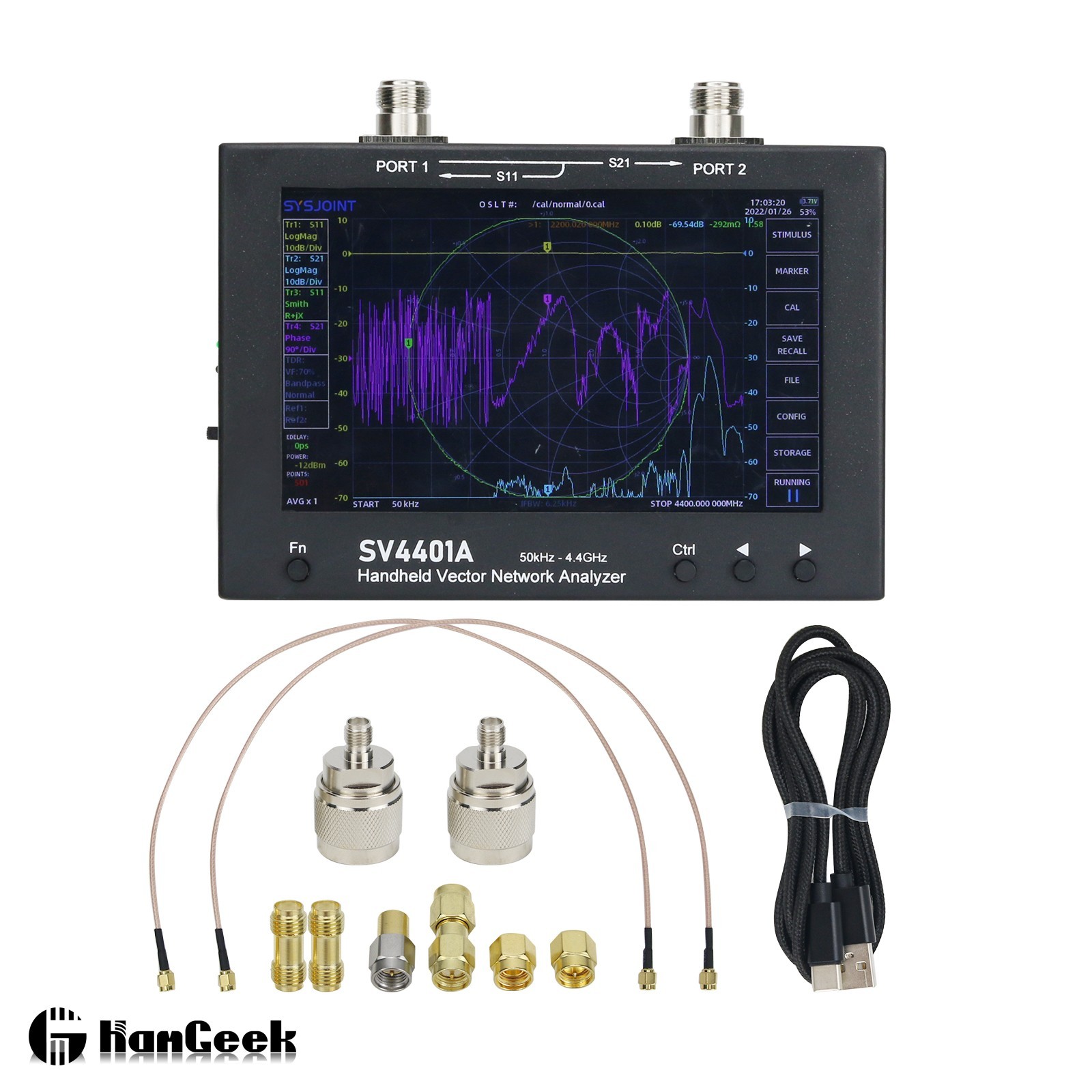 SV4401A 50KHz-4.4GHz Handheld Vector Network Analyzer Antenna Analyzer 7″ Screen