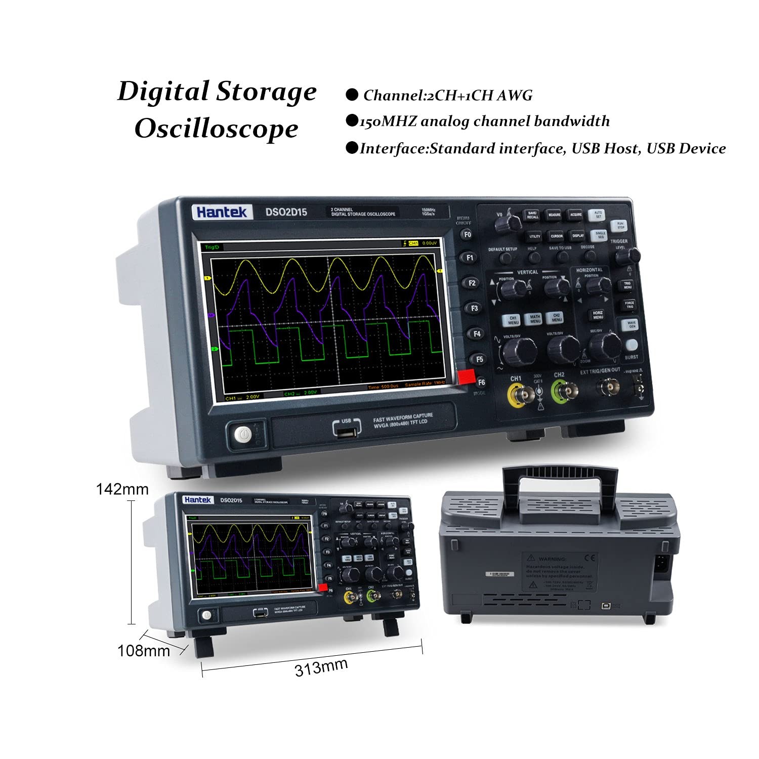 Digital Storage Oscilloscope 150MHz DSO2D15 1GSa/s 8M,2 Channel,2CH+1CH w/Signal