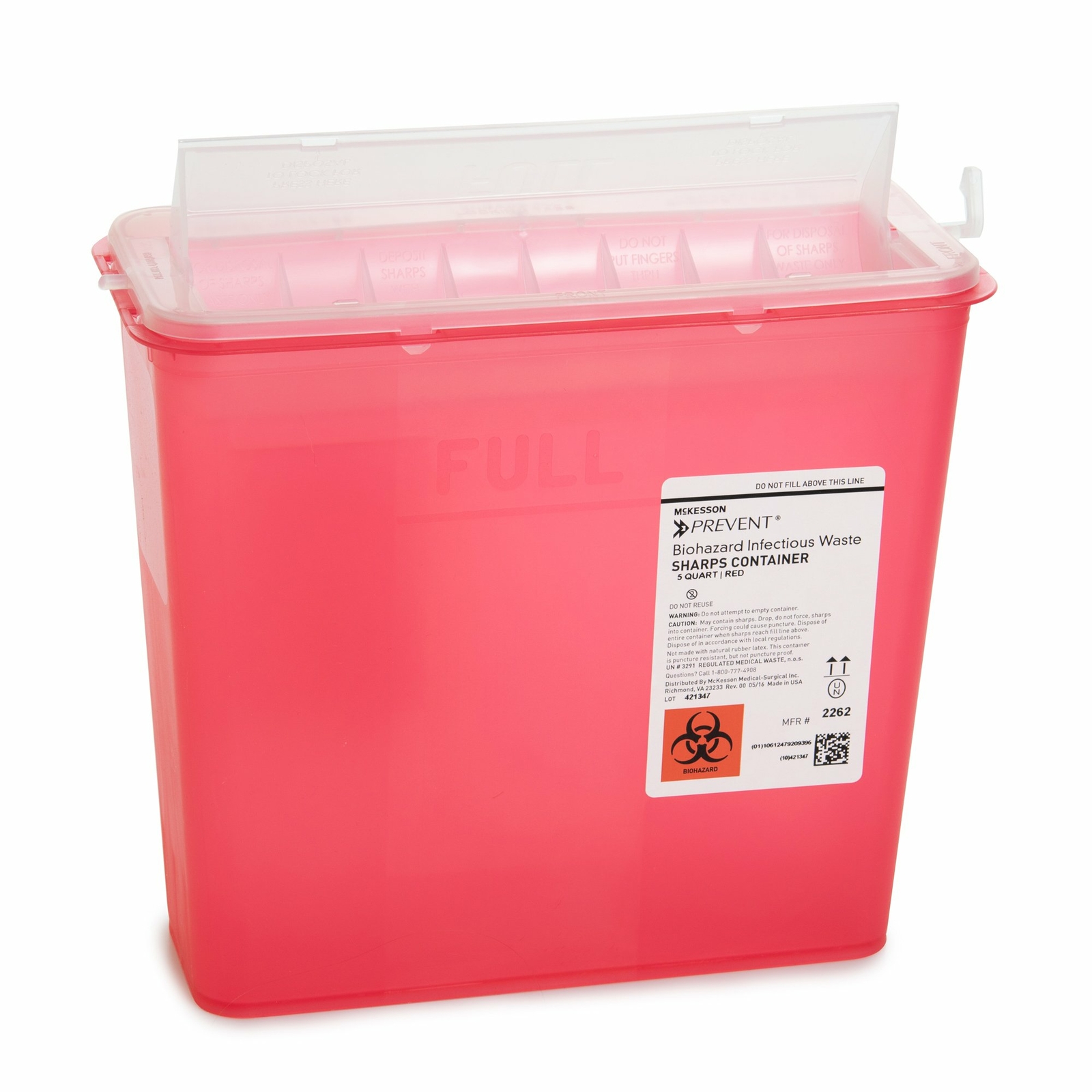 McKesson Prevent Sharps Container 5 Quart 10.75″Hx10.5″Wx4.75″D 2262 Box of 10