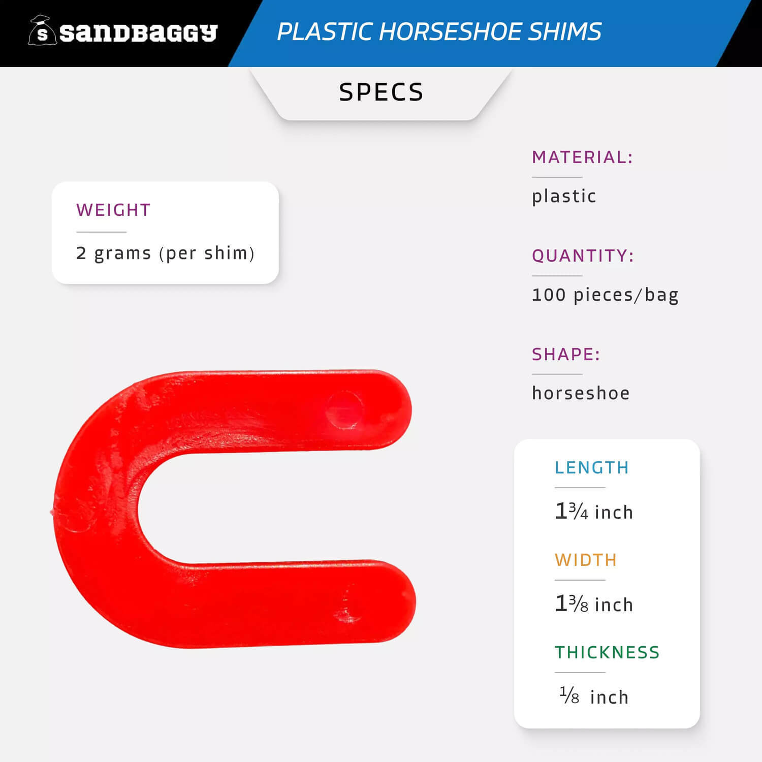 Sandbaggy 1/8″ Plastic Horseshoe Tile Shims – Tile Spacers – U Shaped Shims