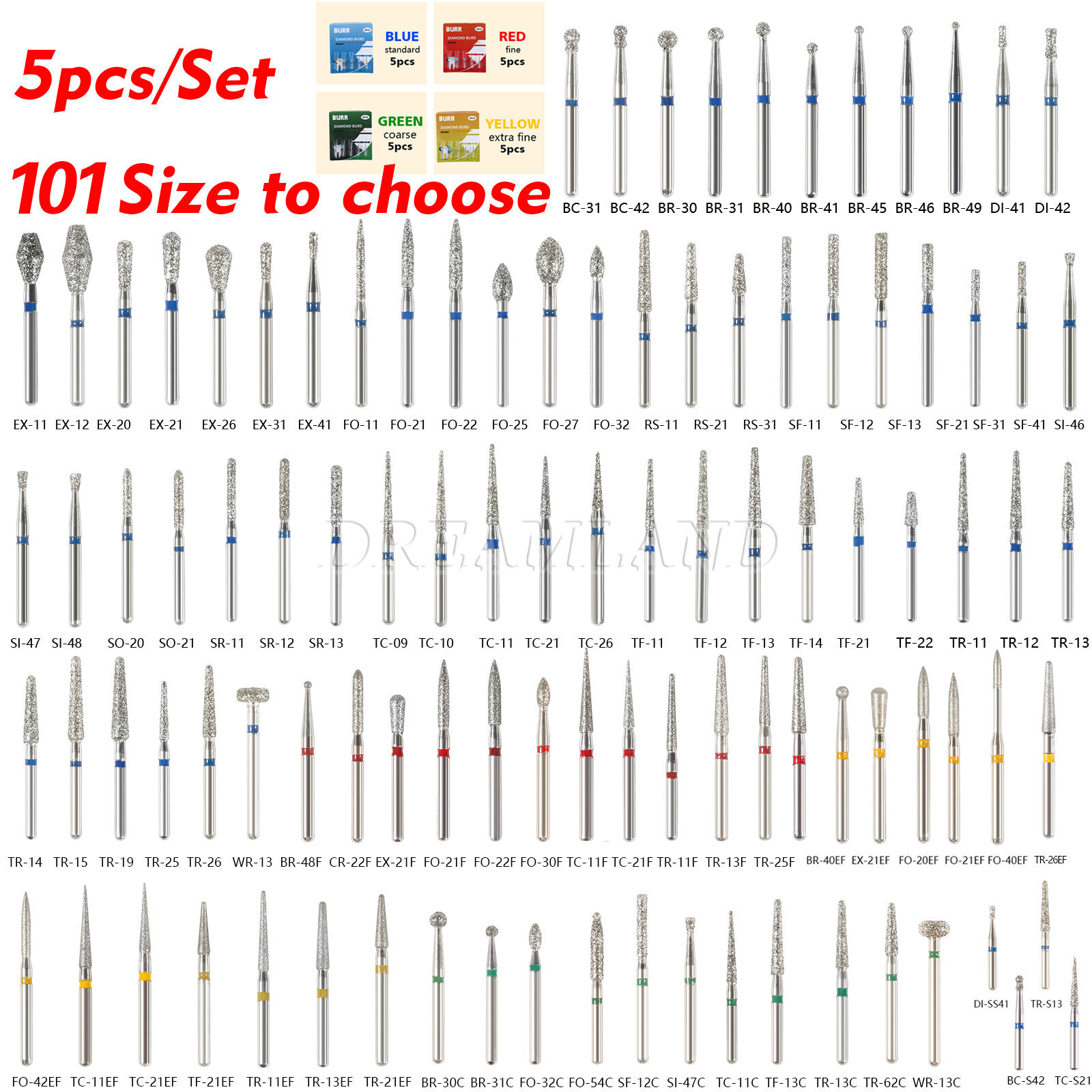 100 piezas Burr fresas de diamante salees FG medio 1,6mm Kit FG1.6MM
