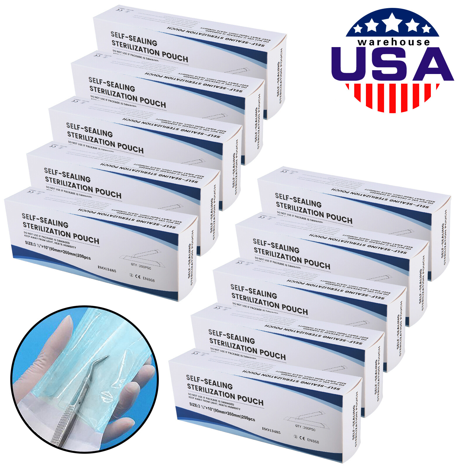 Self Sterilization Pouches Pouch Autoclave, Sterilizer Bags Dental 200-4000 USA