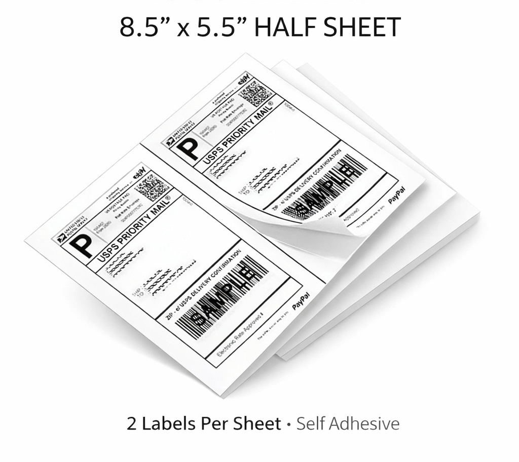 4000 Half Sheet Shipping Labels 8.5×5.5 Self Adhesive 2 Per Sheet Inkjet Laser
