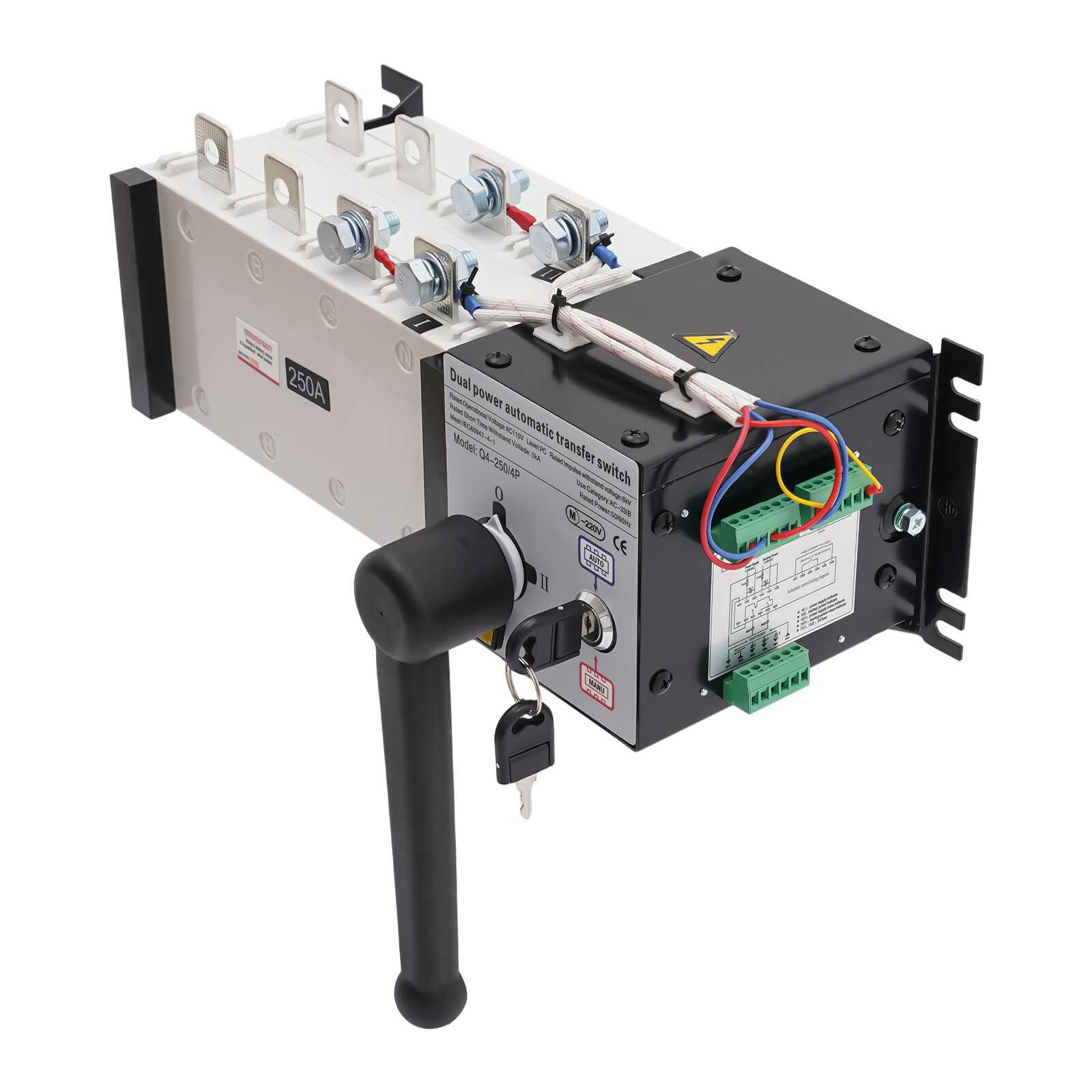 Dual Power Automatic Transfer Switch 250A 4P Auto and Manual Mode 340*130*118mm