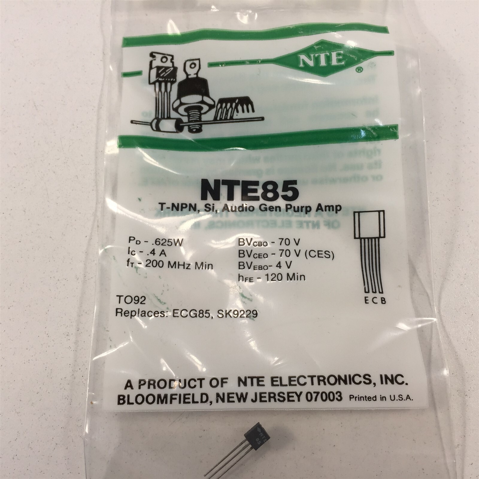 (5) NTE NTE85 Silicon NPN Transistor General Purpose Amplifier – Lot of 5