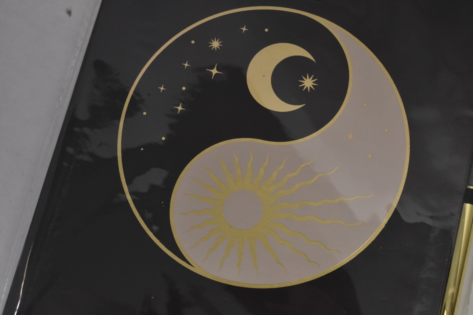 Yin Yang Journal w Black Obsidian Pen Notebook Stationery Crystal Pen Black