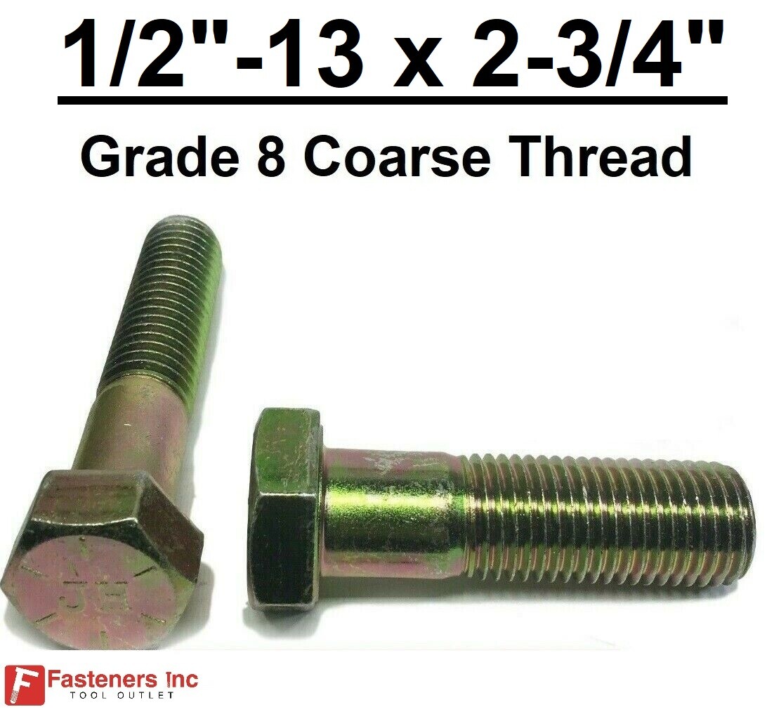 1/2-13 x 2-3/4″ (PT) Hex Bolt Yellow Zinc Plated Grade 8 Cap Screw Coarse Thread