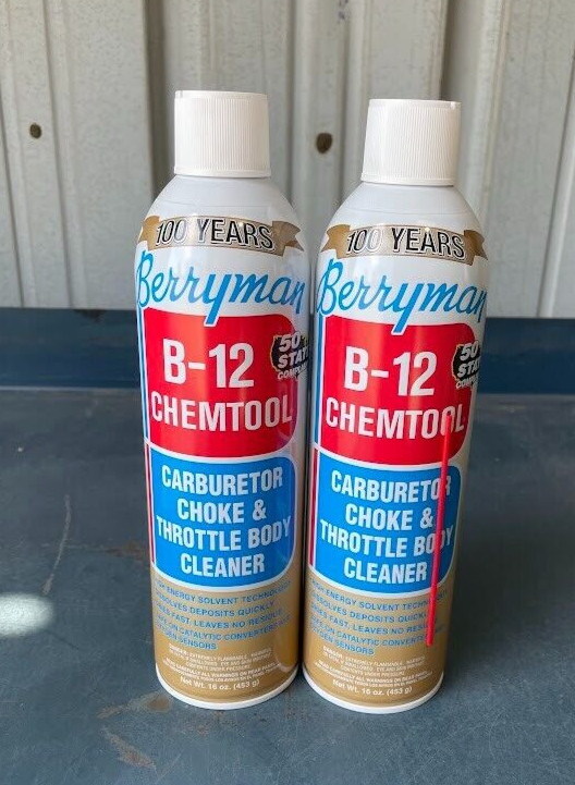 LOT OF 2 16 oz B-12 BERRYMAN CHEMTOOL CARBURETOR CHOKE &THROTTLE CLEANER 0117C