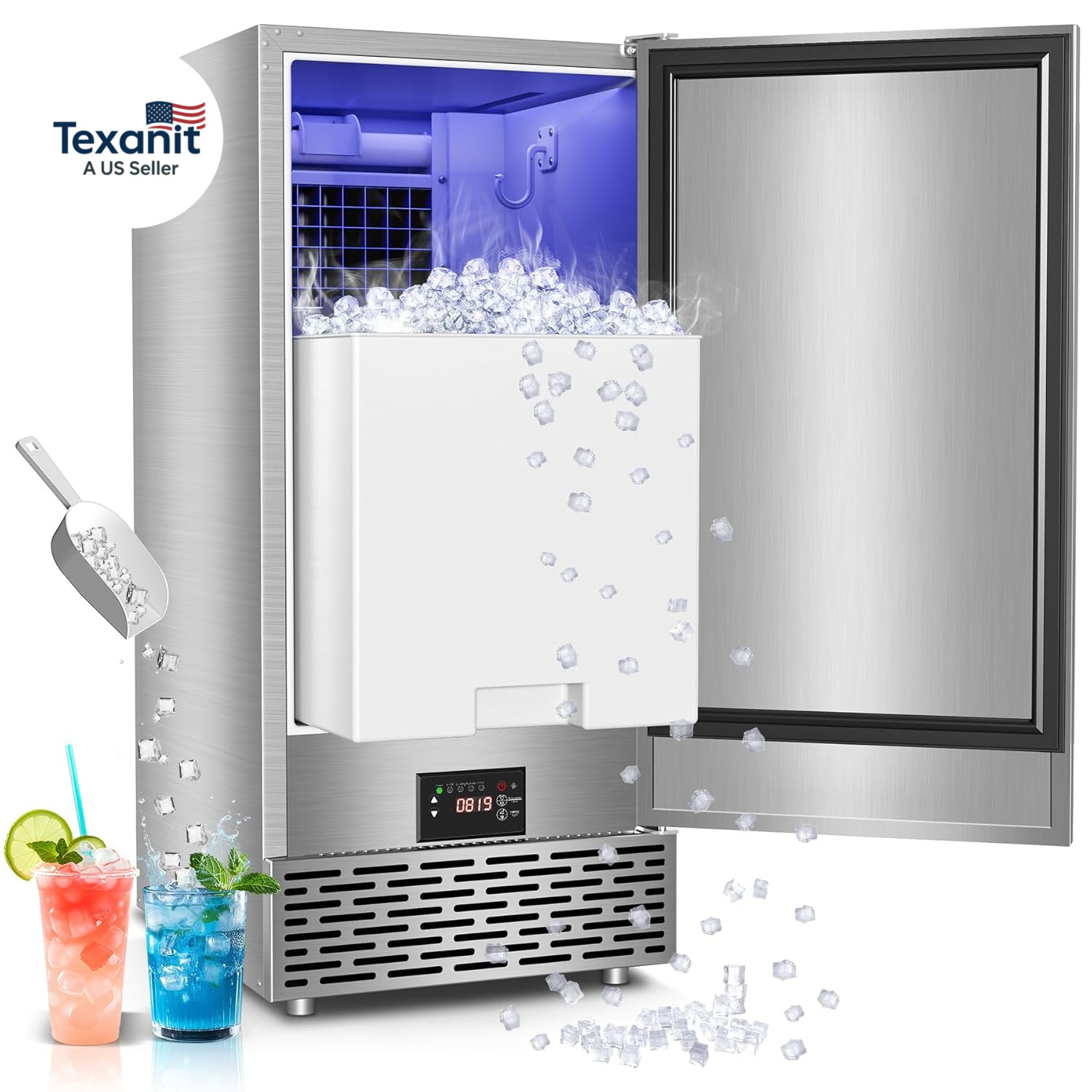 Under Counter Ice Maker, Ice Maker Machine Commercial, 120Lbs/24H with 35Lbs Sto