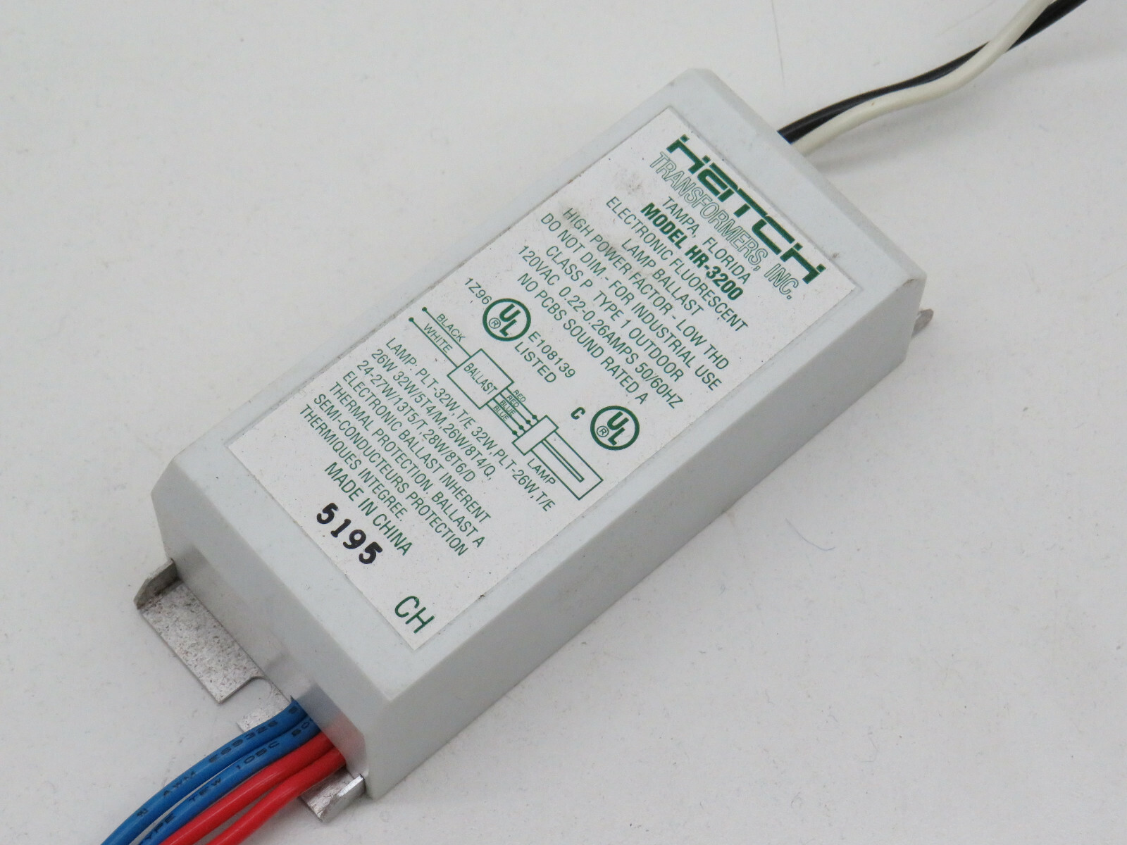 Hatch HR-3200 Fluorescent Ballast for 24W/27W 26W or PLT-32W CFL Lamp