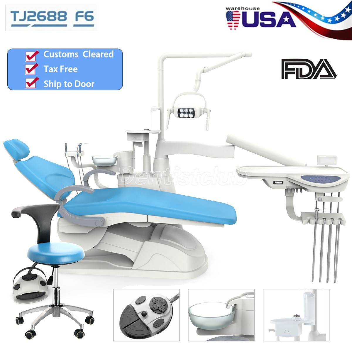 TJ2688-F6 Dental Unit Chair Computer Control DC Motor Doctor Stool Hard Leather
