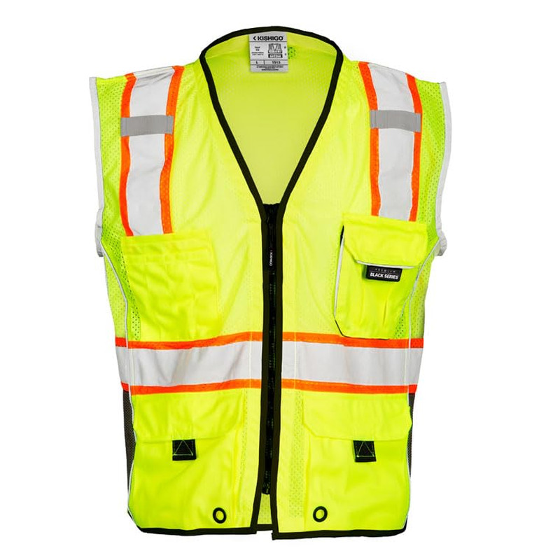 Premium Black Series Heavy Duty Unisex Reflective Safety Vest 1513, ANSI Type R