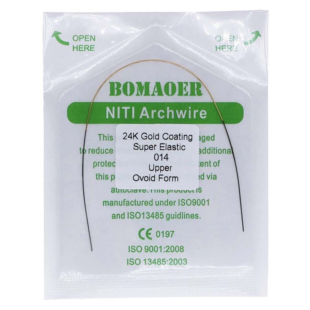 1×Dental Orthodontic Super Elastic Ni-Ti 24K Gold Coated Round Wire 014 Upper