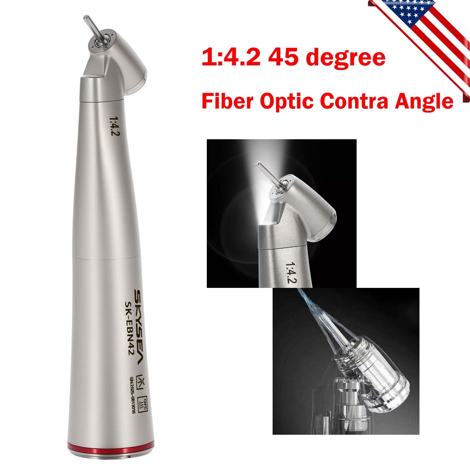 Dental 1:4.2 Increasing LED Contra Angle Surgical 45° Fiber Optic Handpiece