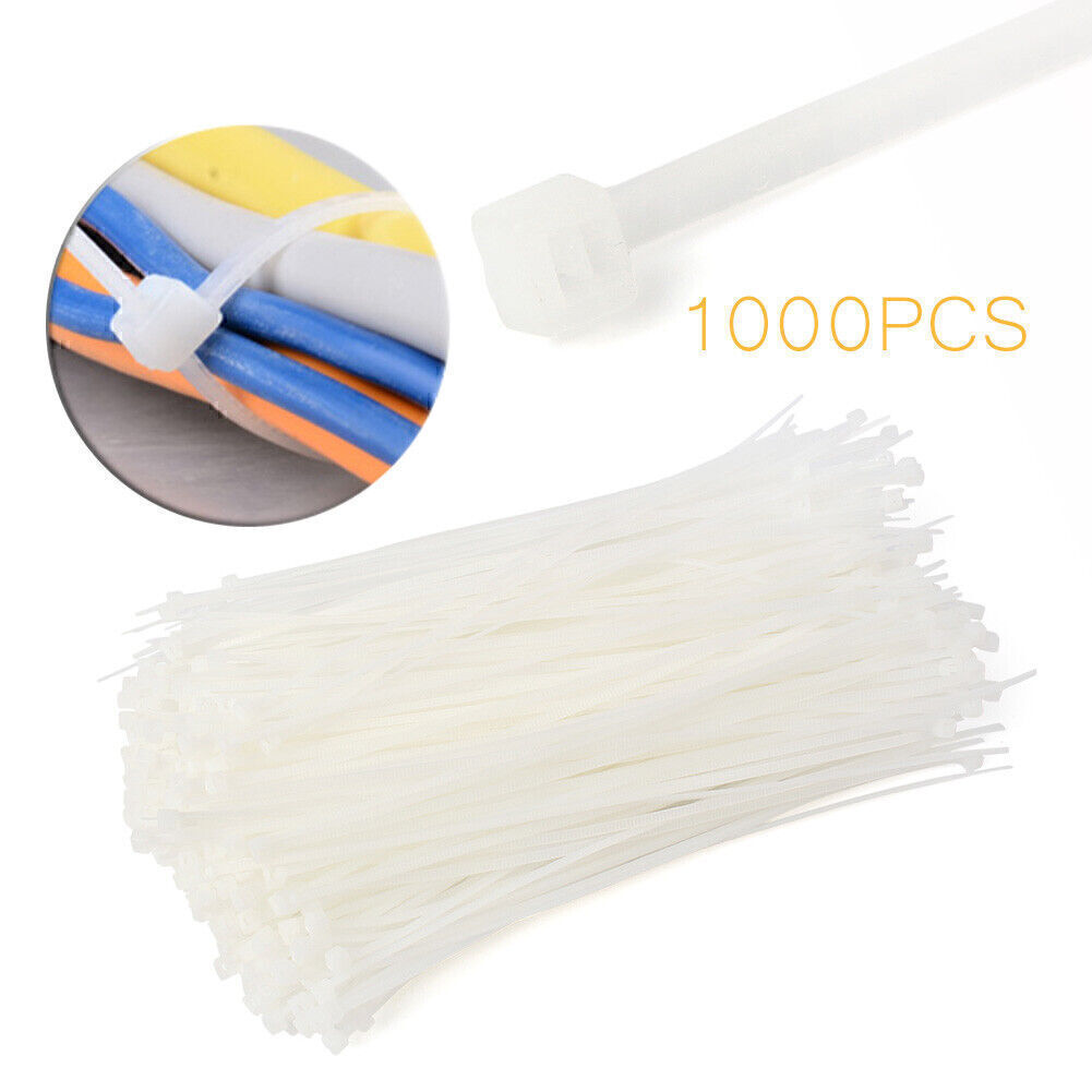 1000pcs Pack 8″ White Network Cable Cord Wire Tie Strap 50lbs Zip Nylon