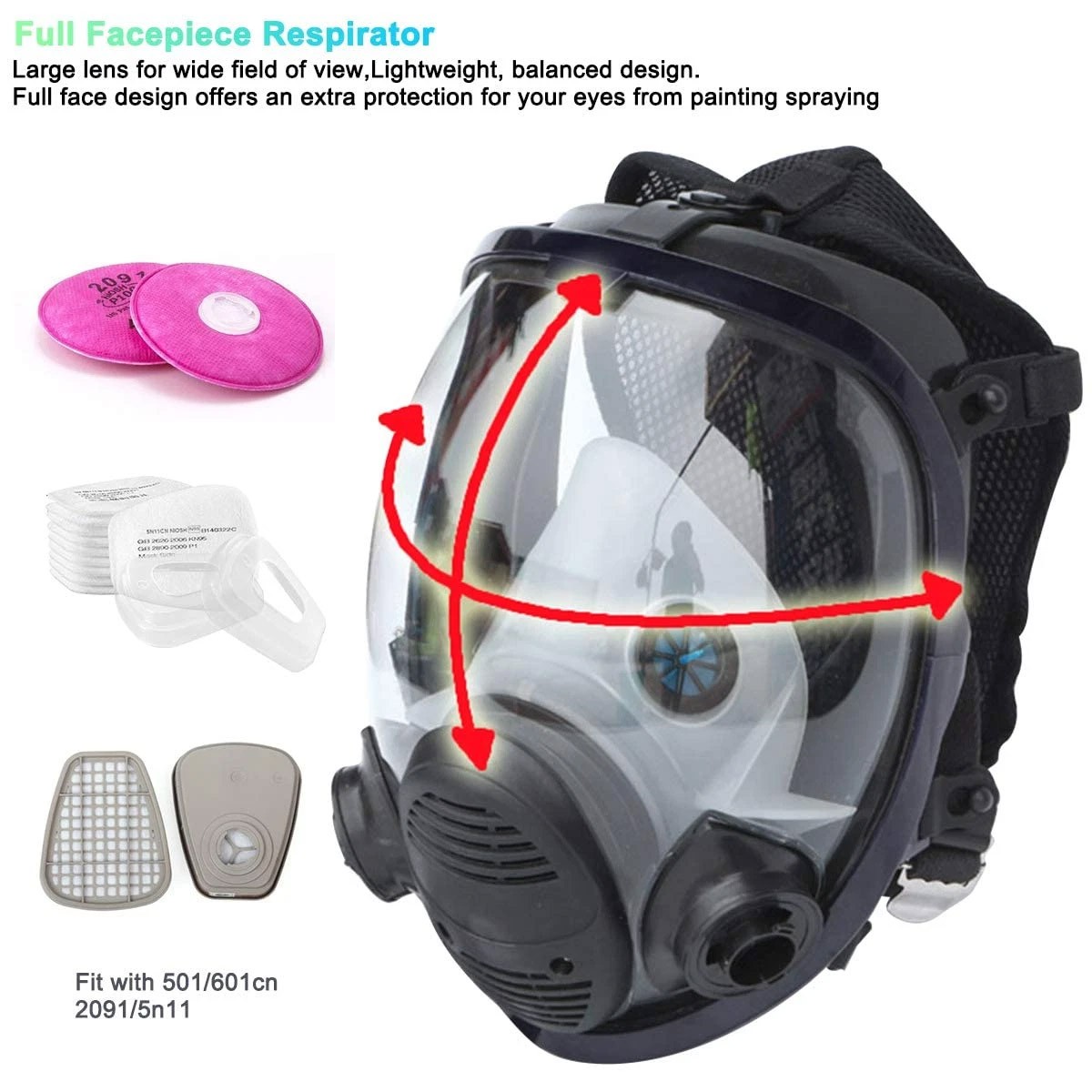 15 in 1 Full Face Gas Mask Respirator Safety Painting Spraying Facepiece 6800