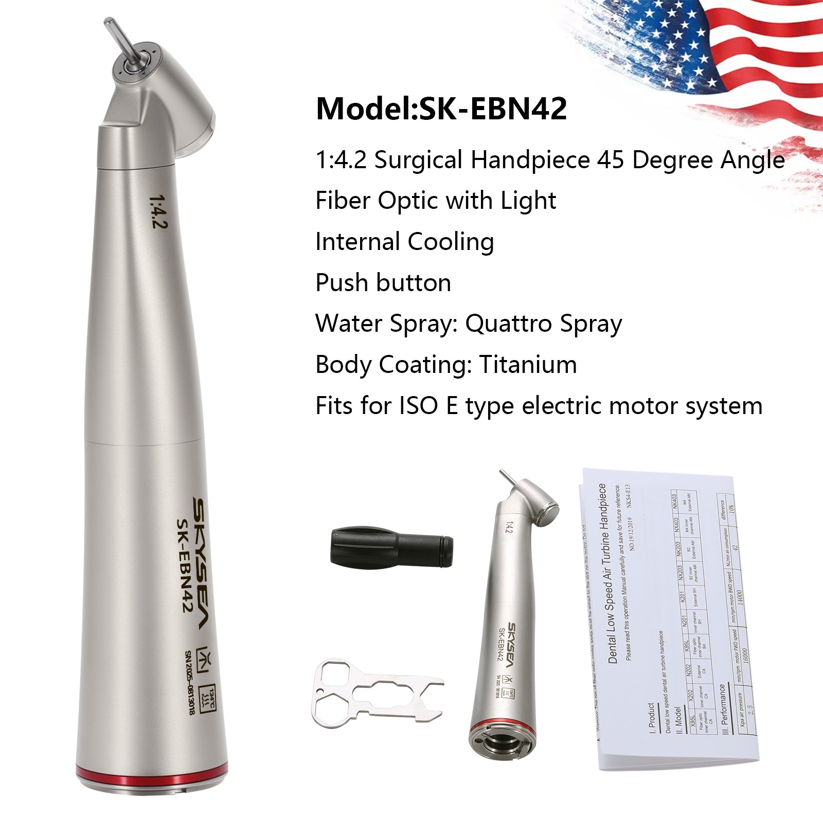 Dental 1:4.2 Increasing LED Contra Angle Surgical 45° Fiber Optic Handpiece