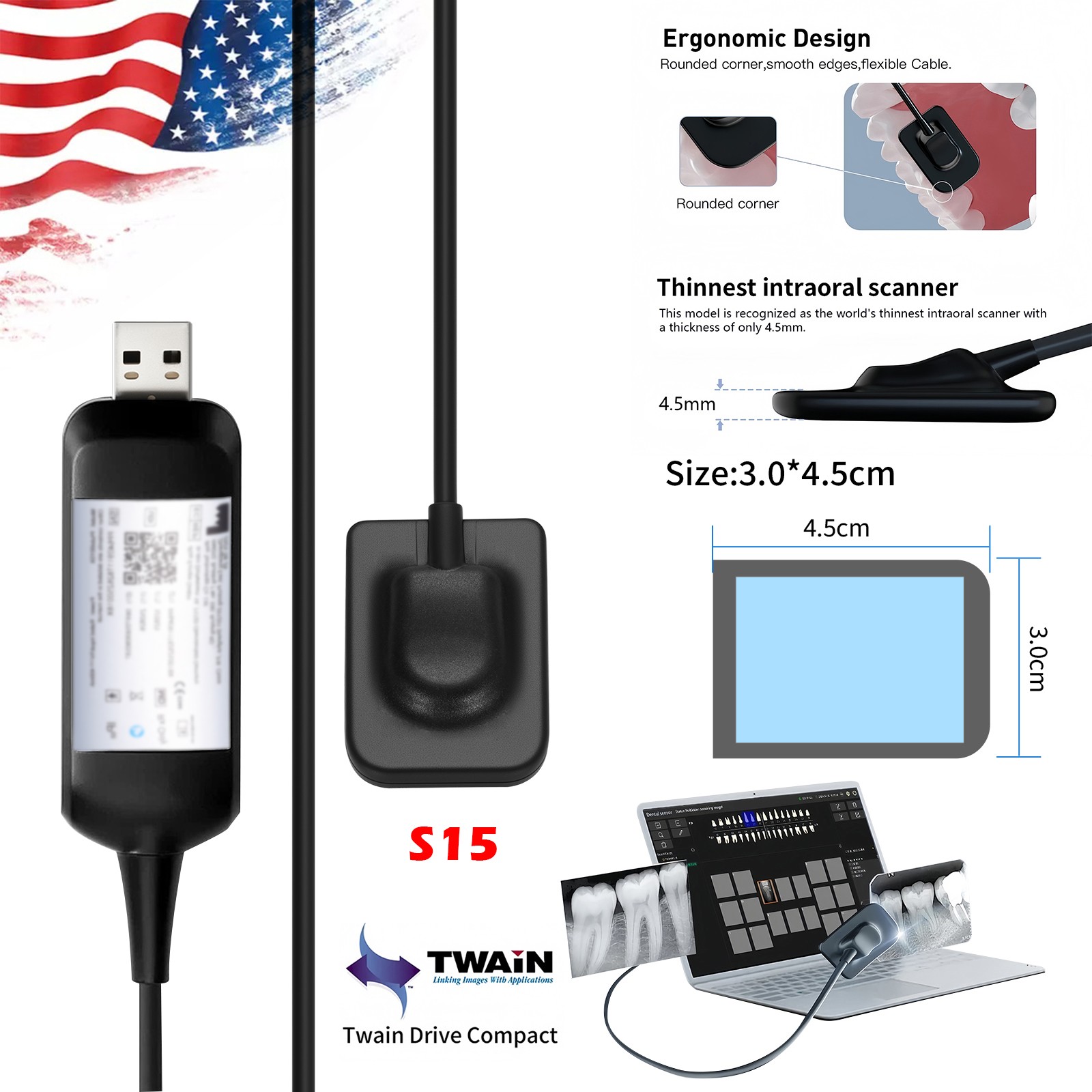 Dental X-Ray Holder Digital Xray Sensor Imaging System S15 Size Sensor Fit Twain