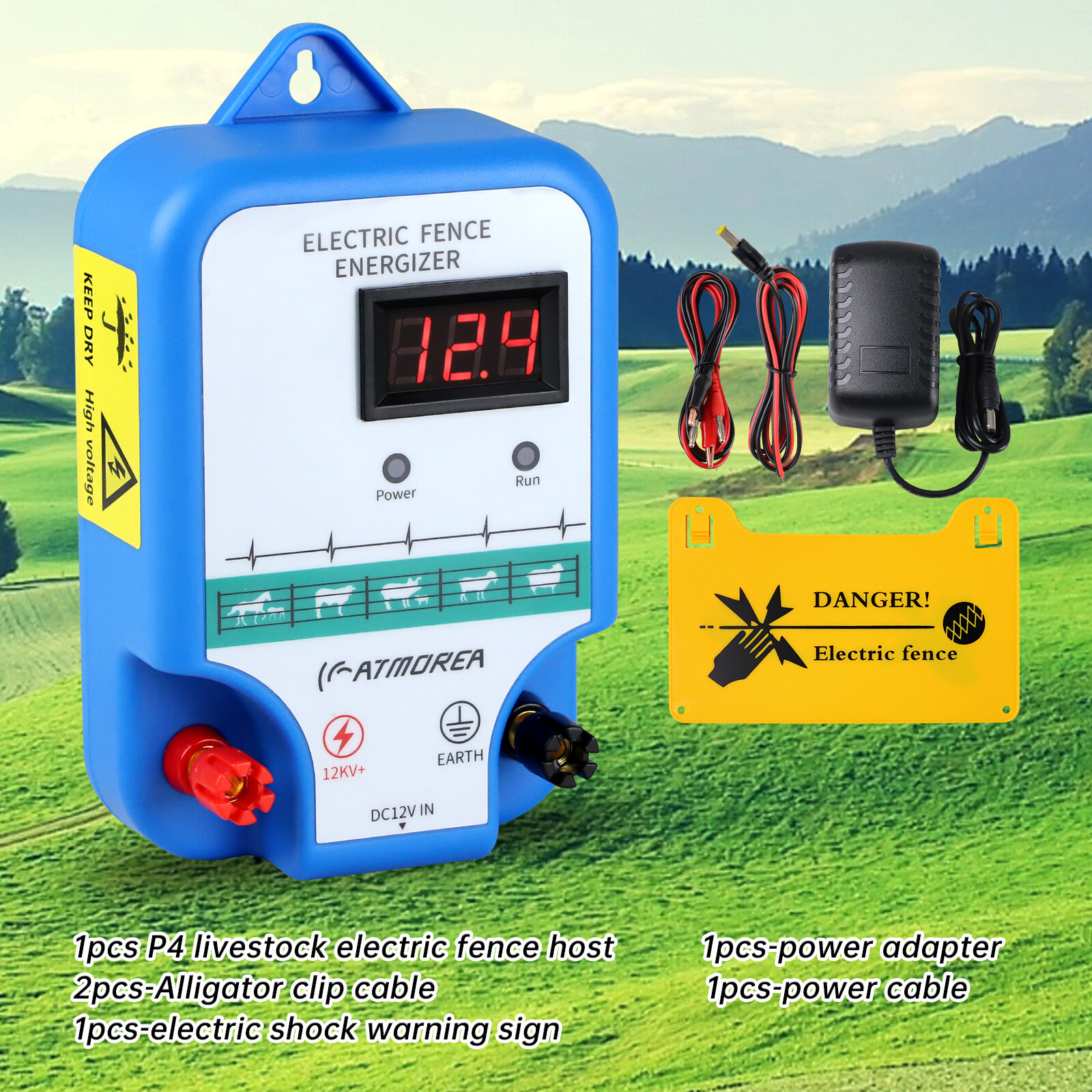 AC Powered Fence Charger LCD Display 2.5J Electric Fence Energizer for Livestock