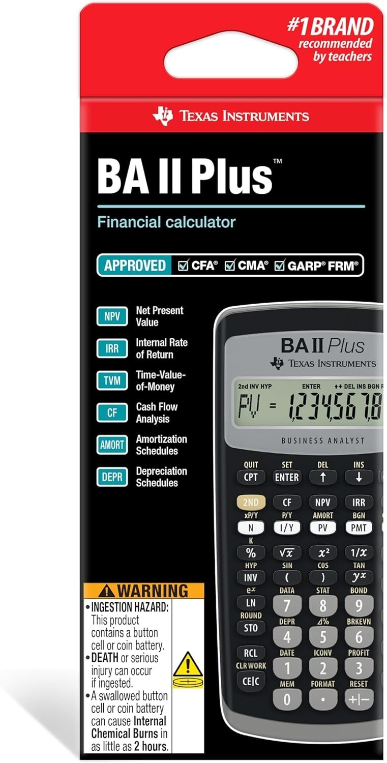 Durable BA II Plus Financial Calculator with Built-in Memory – Black Medium Size