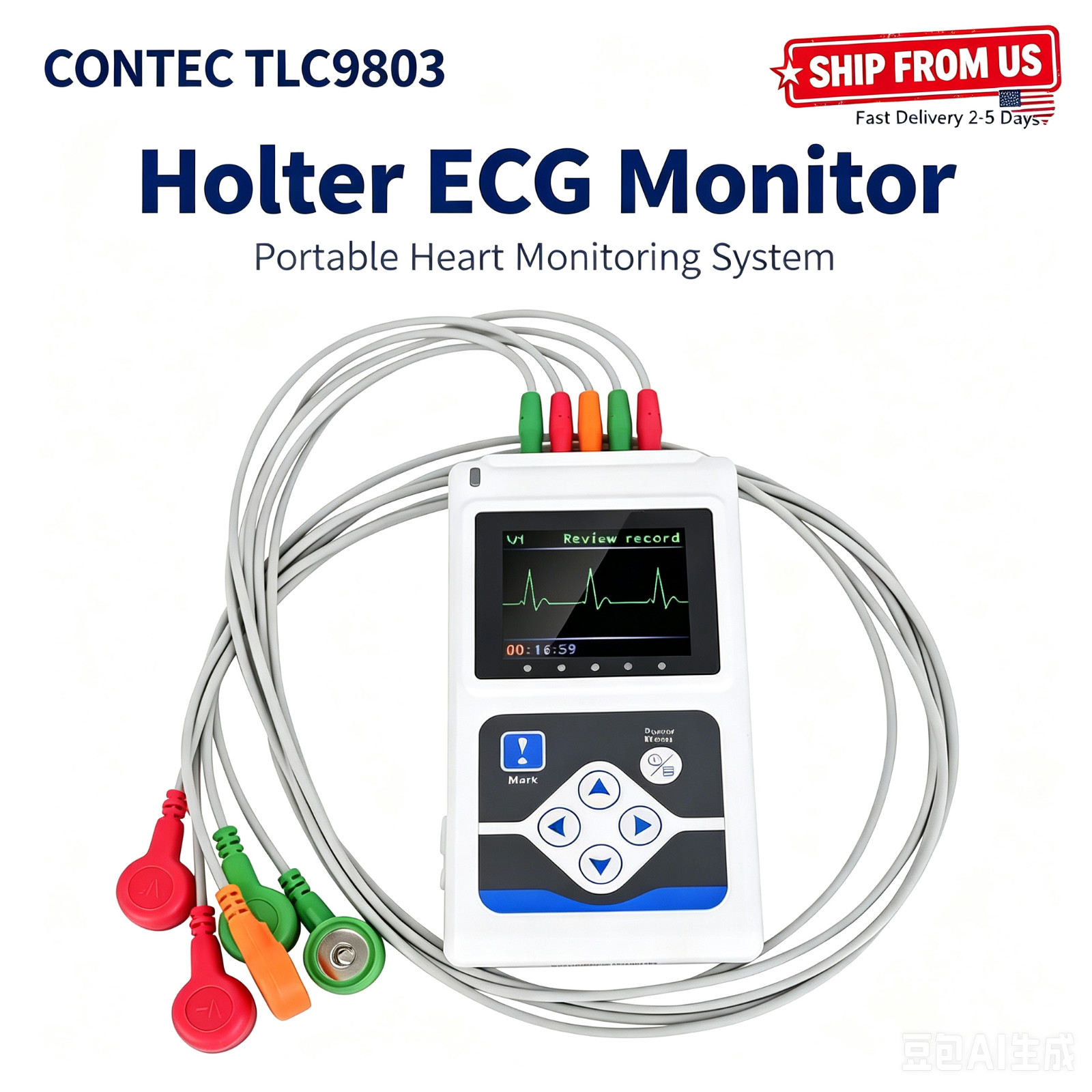 Ship From USA CONTEC TLC9803 3 Channel Dynamic ECG Holter 24 Hours &PC Software