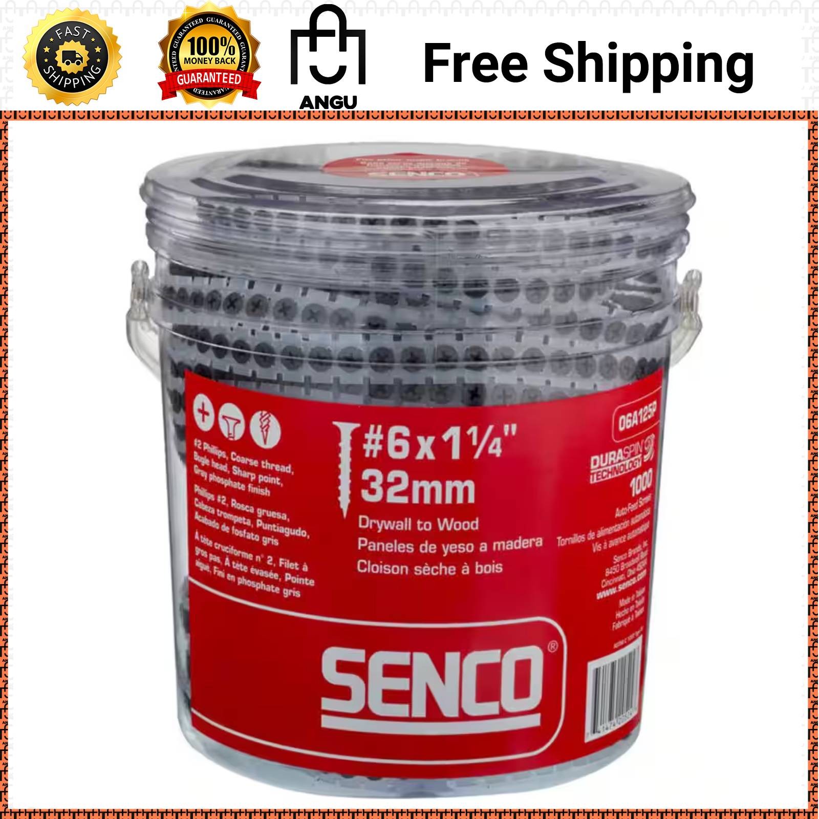Senco 6 1-1/4″ Collated Drywall To Wood Screws Philips Bugle-Head Deck 1000 Pack