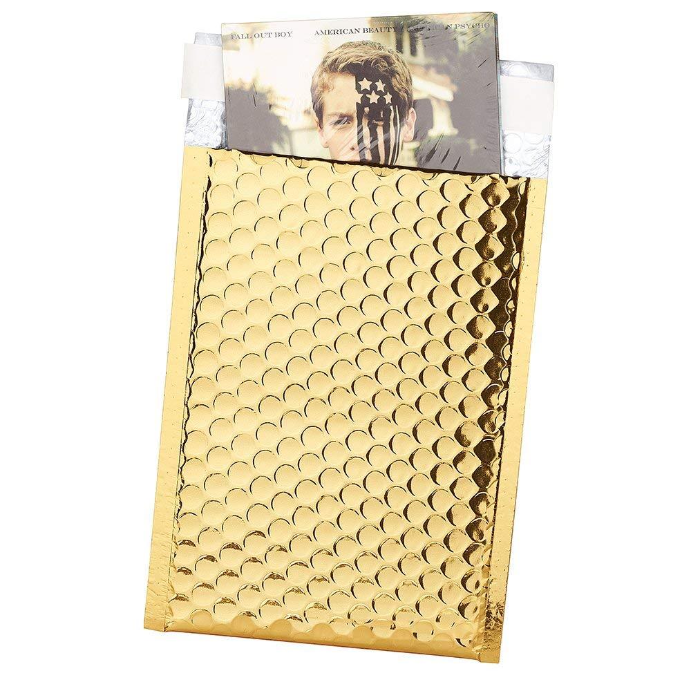 100 #000 Glamour Metallic Gold Poly Bubble Mailers Envelopes Bags 4×8 Extra Wide