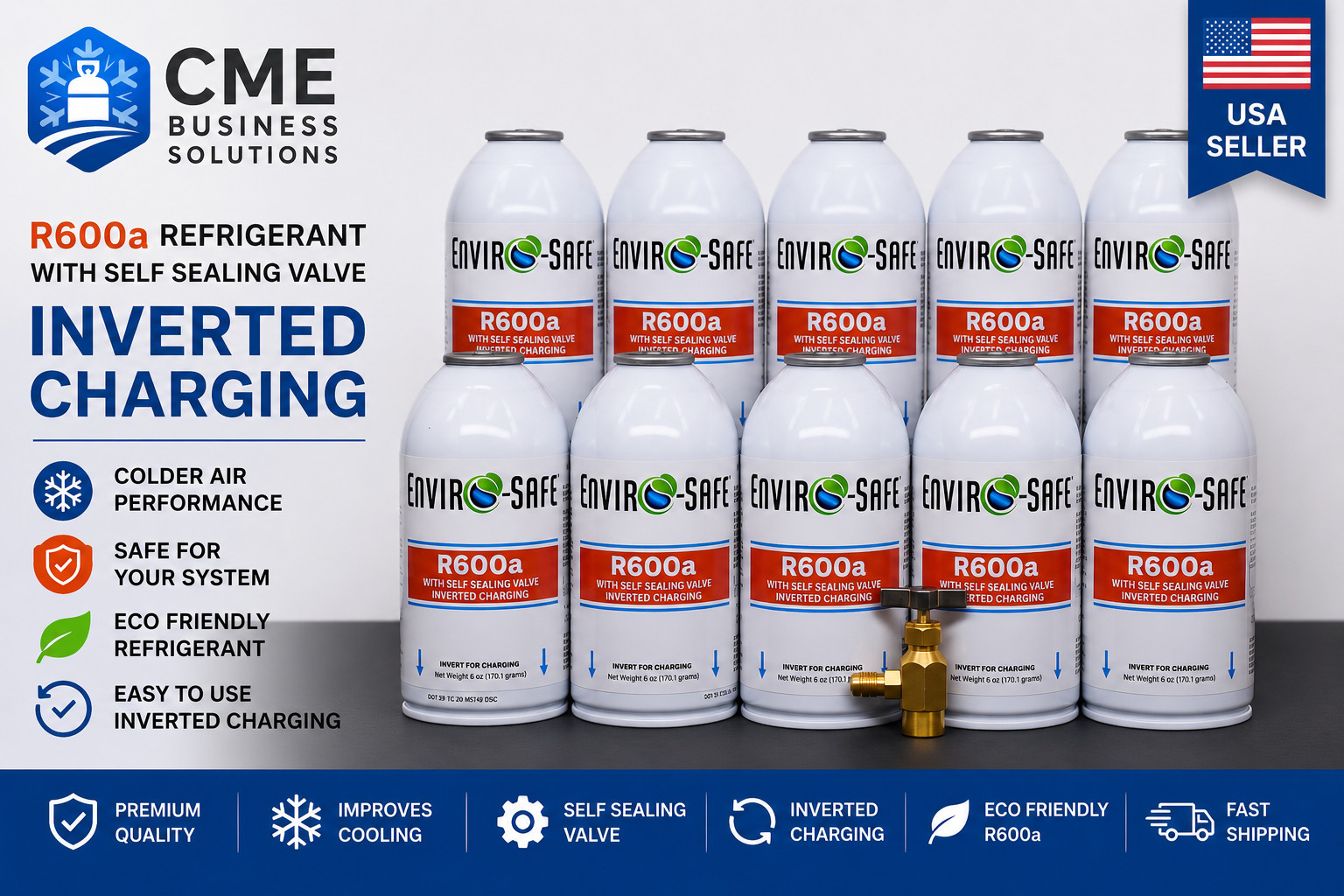 Enviro-Safe R-600a Refrigerant with 7/16″ Self Sealing K28/10 cans/TopTap
