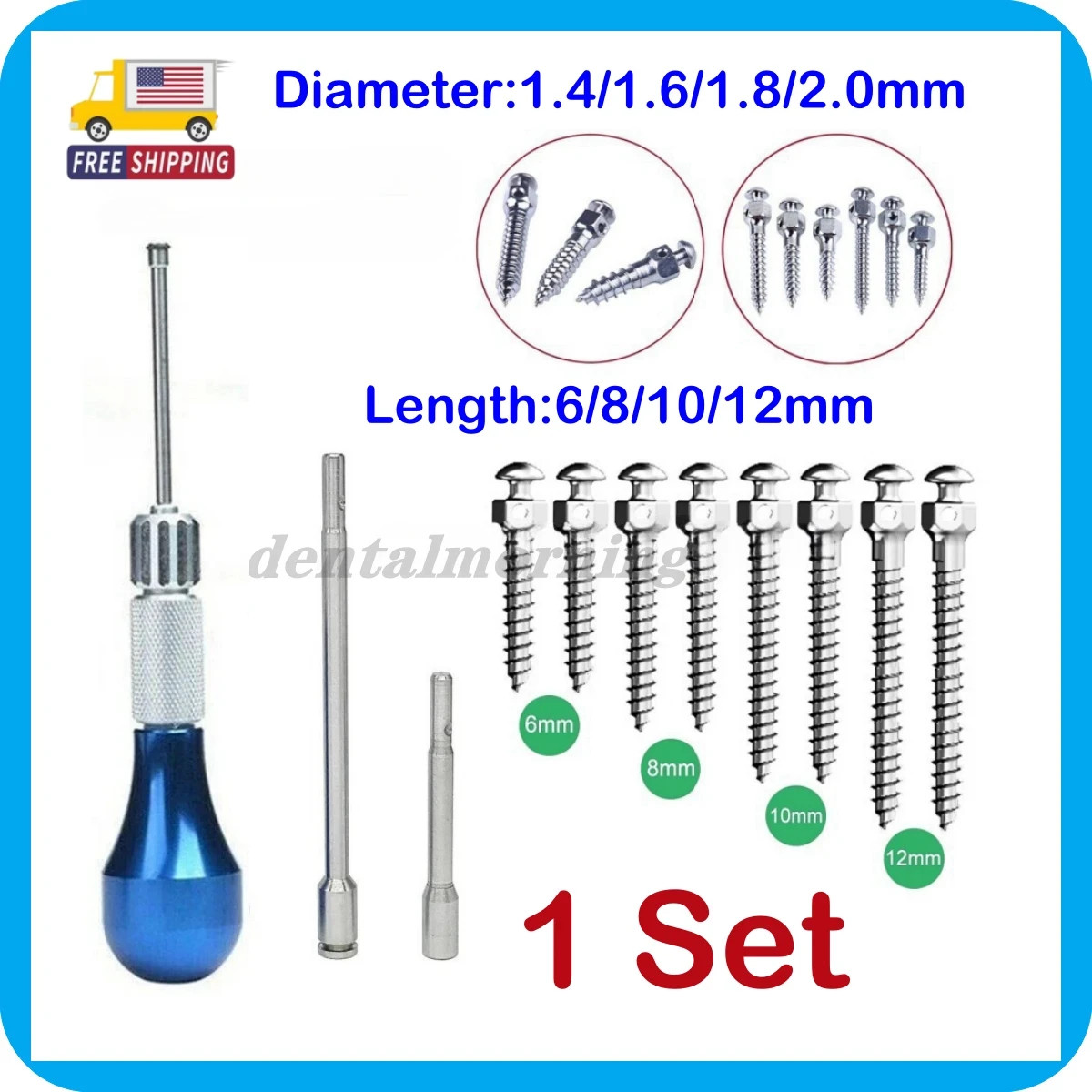 Dental Orthodontic Titanium Micro Implant Mini Screws Self-Drilling Screwdriver