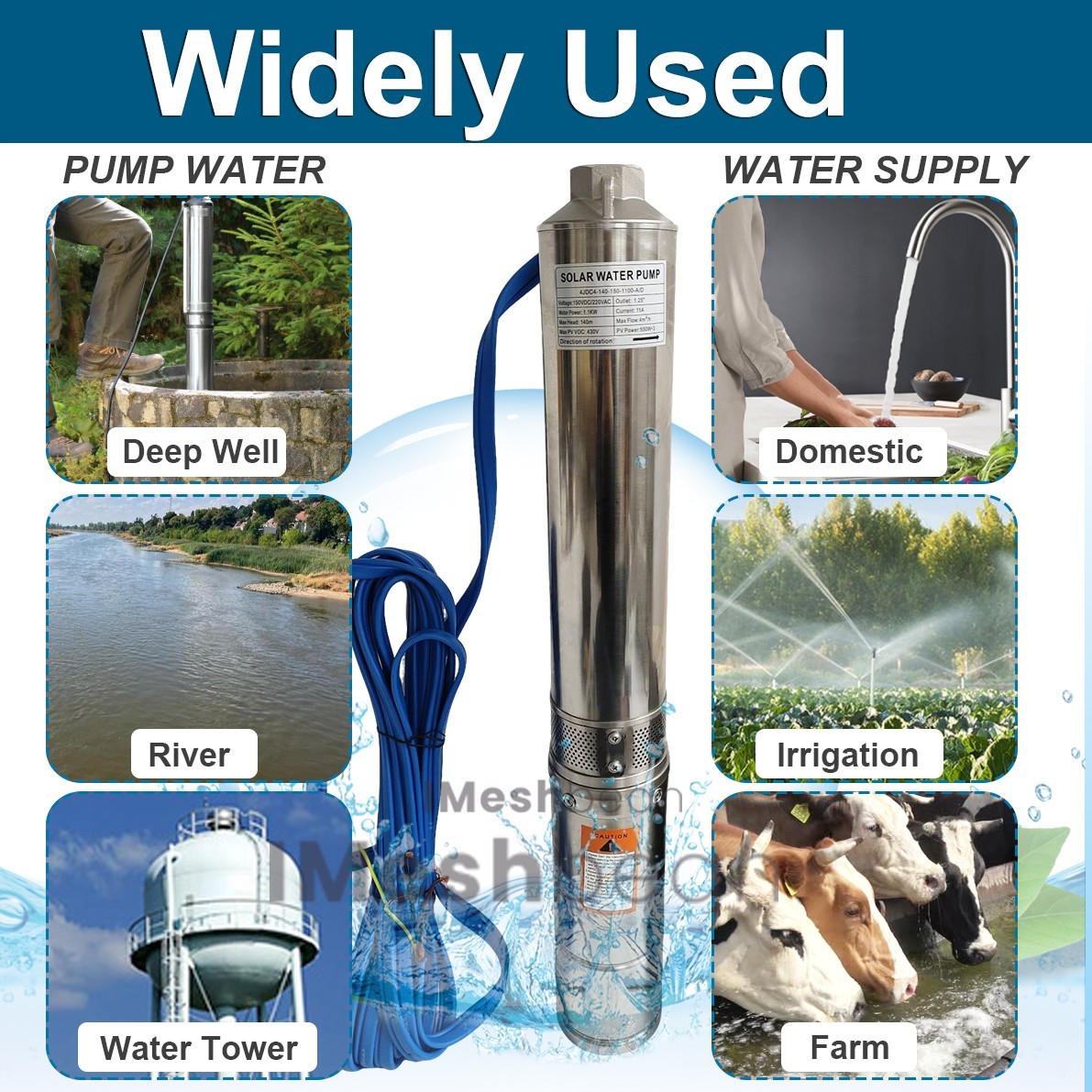1 HP Deep Well Submersible Pump, 4″ , 207 ft Max 220V 33GPM 2000GPH 33ft Cord