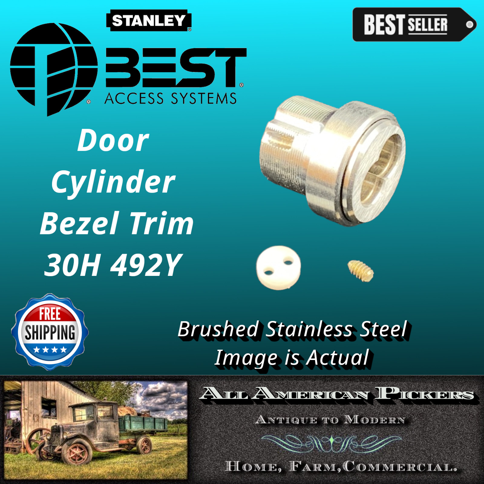 BEST 30H-40H? 492Y Commercial Door Lock Cylinder Bezel Trim brushed SS