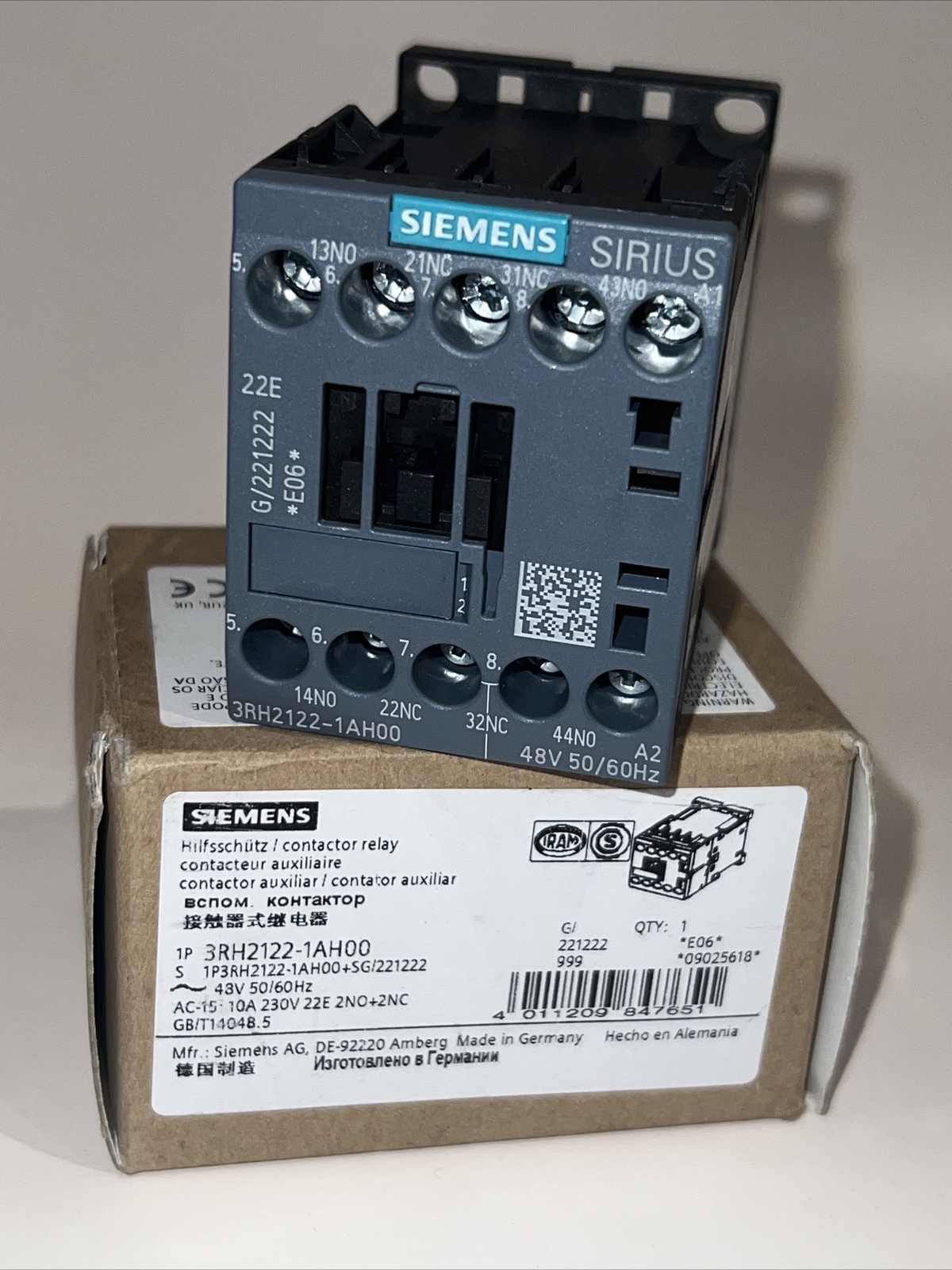 SIEMENS 3RH2122-1AH00 Contactor Relay￼ 43V 50/60Hz AC-15 10A 230V 22E 2NO+ 2NC