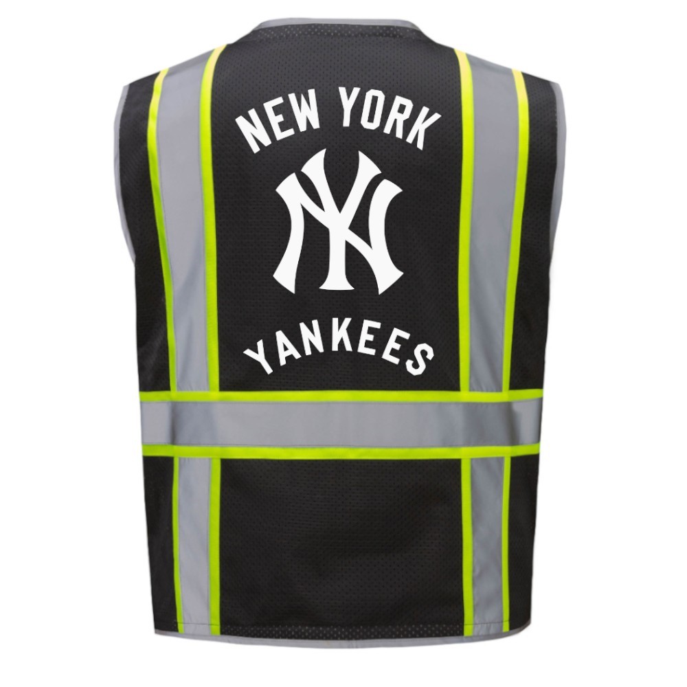 Black 🦺⚾NY Yankees Safety Hi-Vis Vest PPE w/reflective Strip Size Adult M-5XL